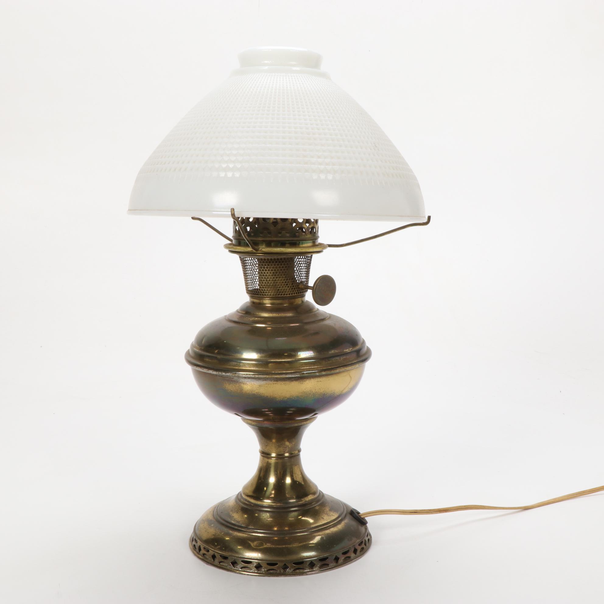 The Mantle Lamp Co. Aladdin Model 6 Converted Lamp, Milk Glass Shade