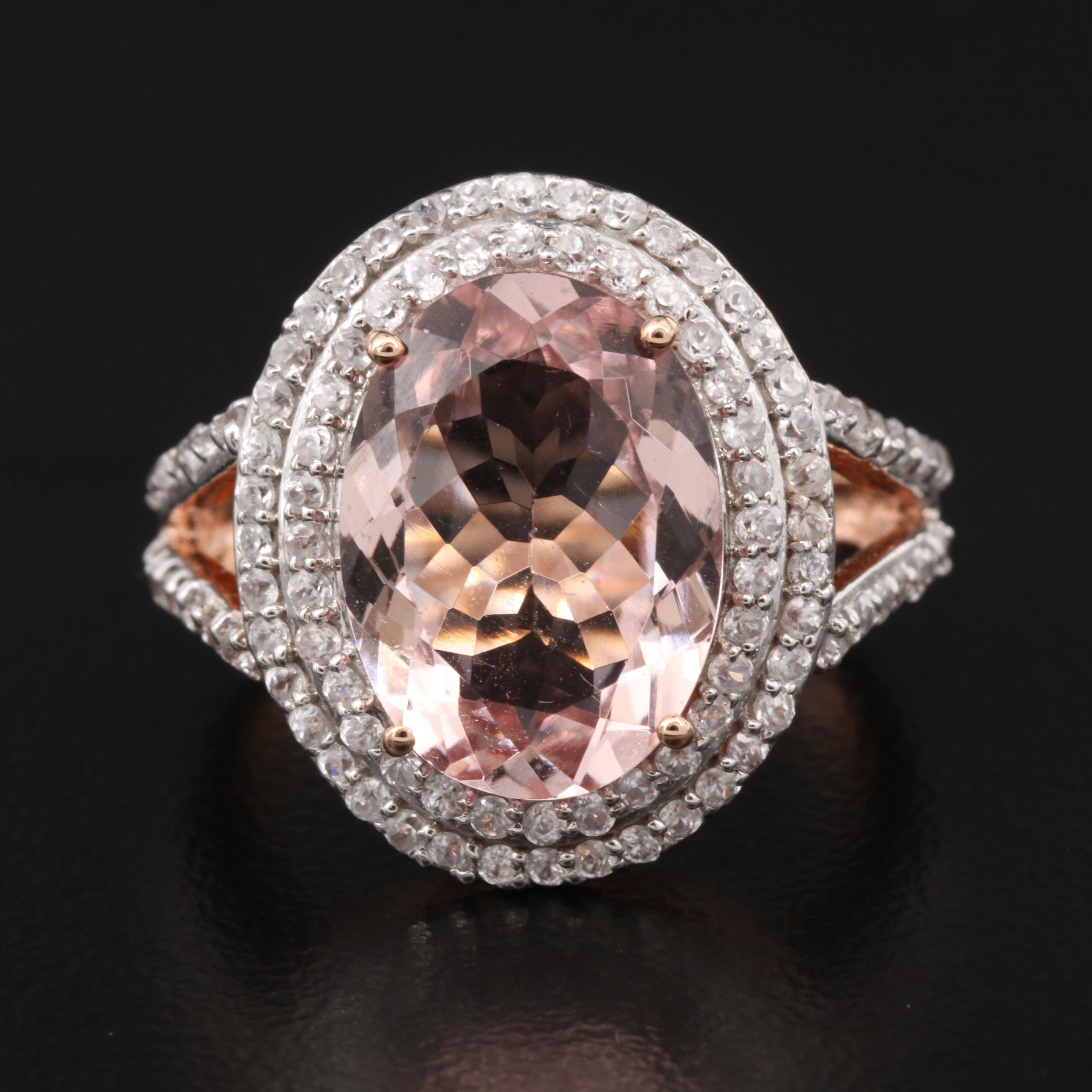 14K Rose Gold 4.00 CT Morganite and Sapphire Ring