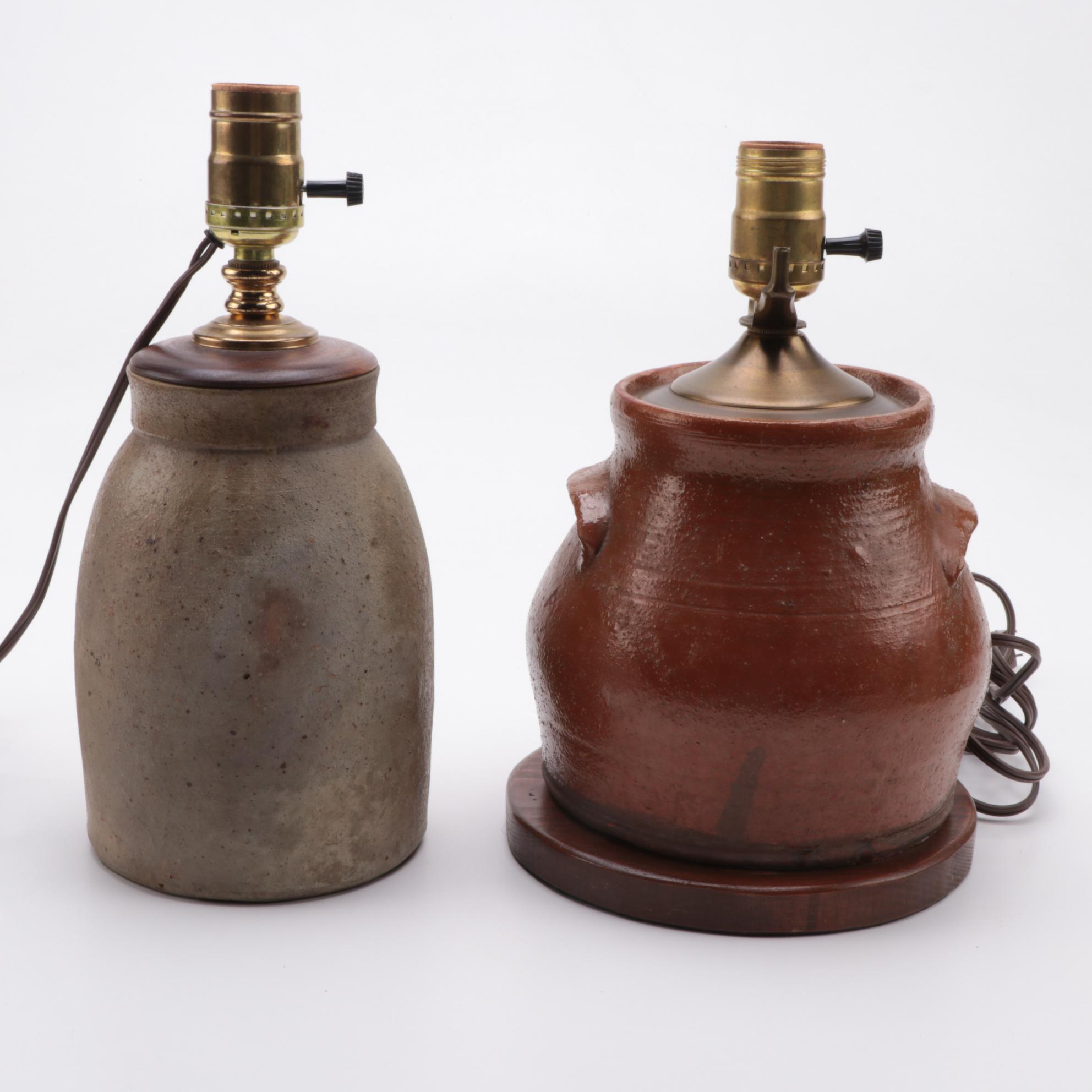 Salt Glazed Pottery Crock Table Lamps, Early to Mid 20th Century EBTH