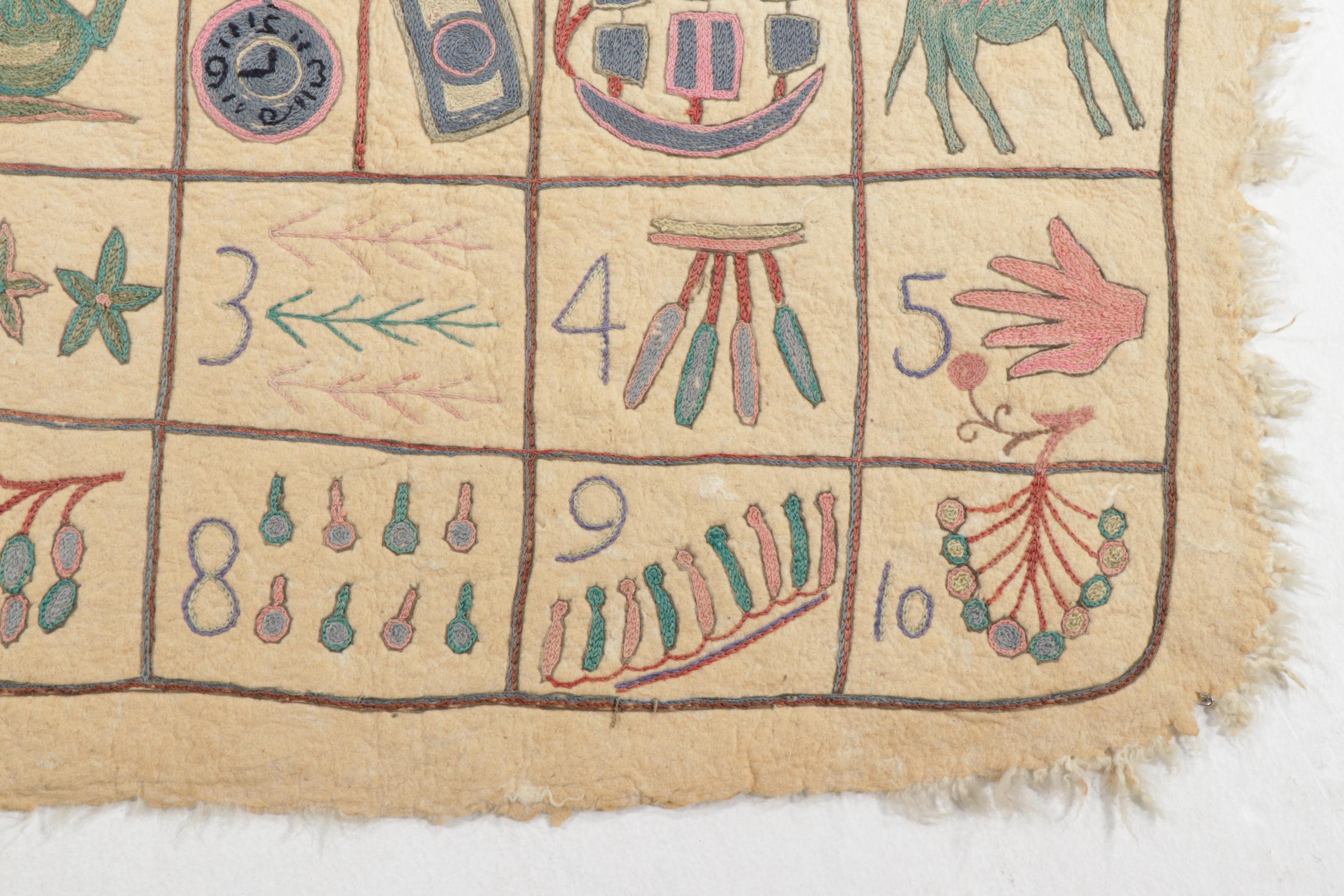 Handmade Indian Kashmiri Namda Embroidered Felt Alphabet Theme Wall Hanging EBTH