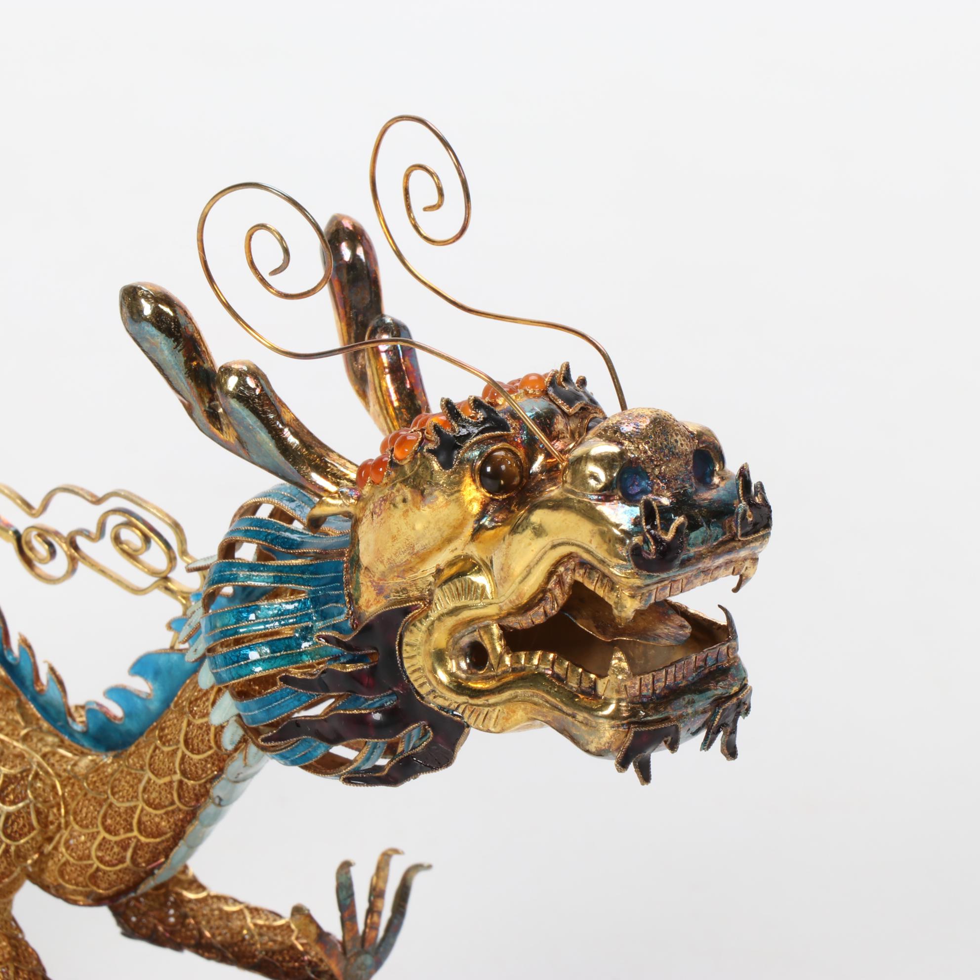 Chinese Paillonné Enamel and Filigree Dragon Sculpture | EBTH