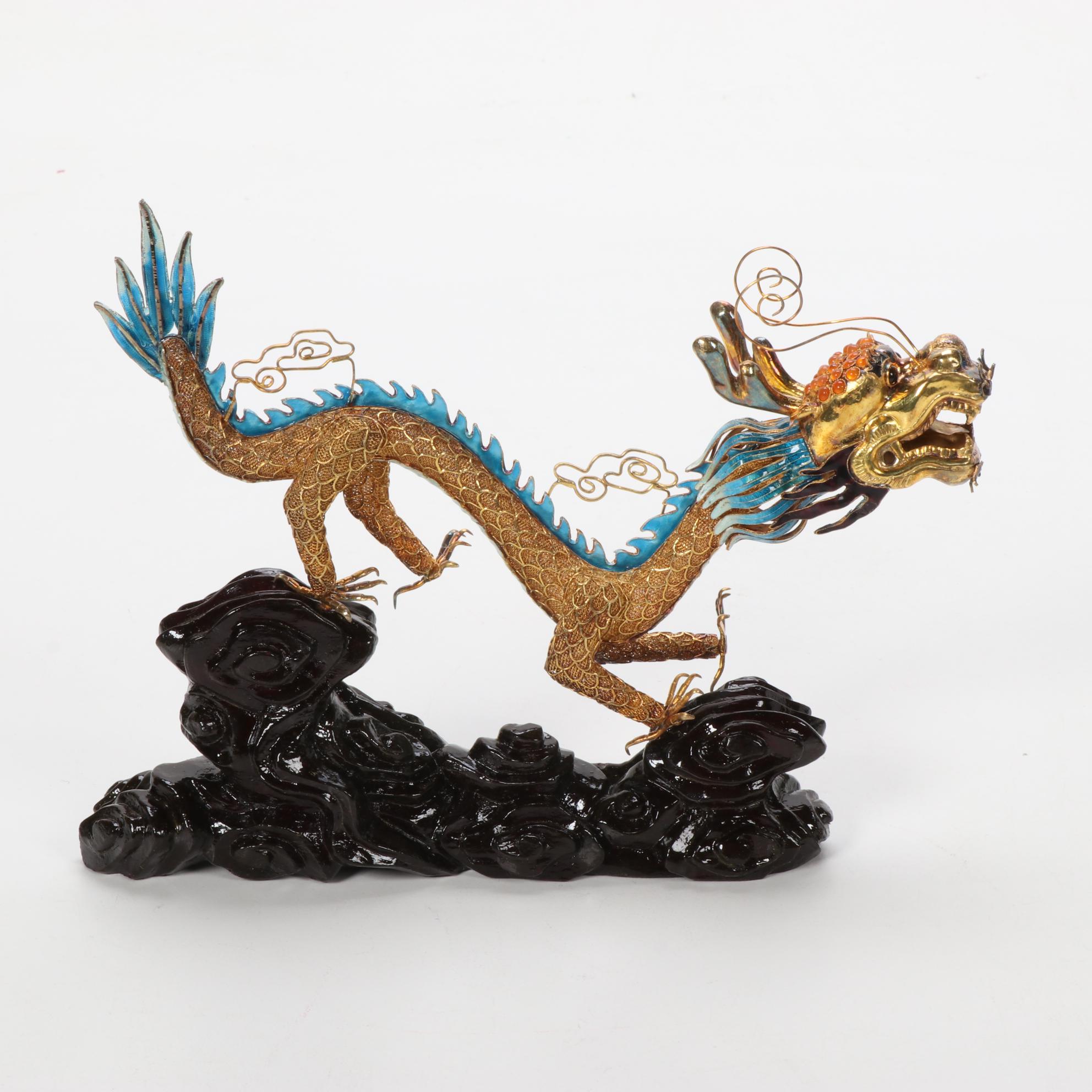 Chinese Paillonné Enamel and Filigree Dragon Sculpture | EBTH