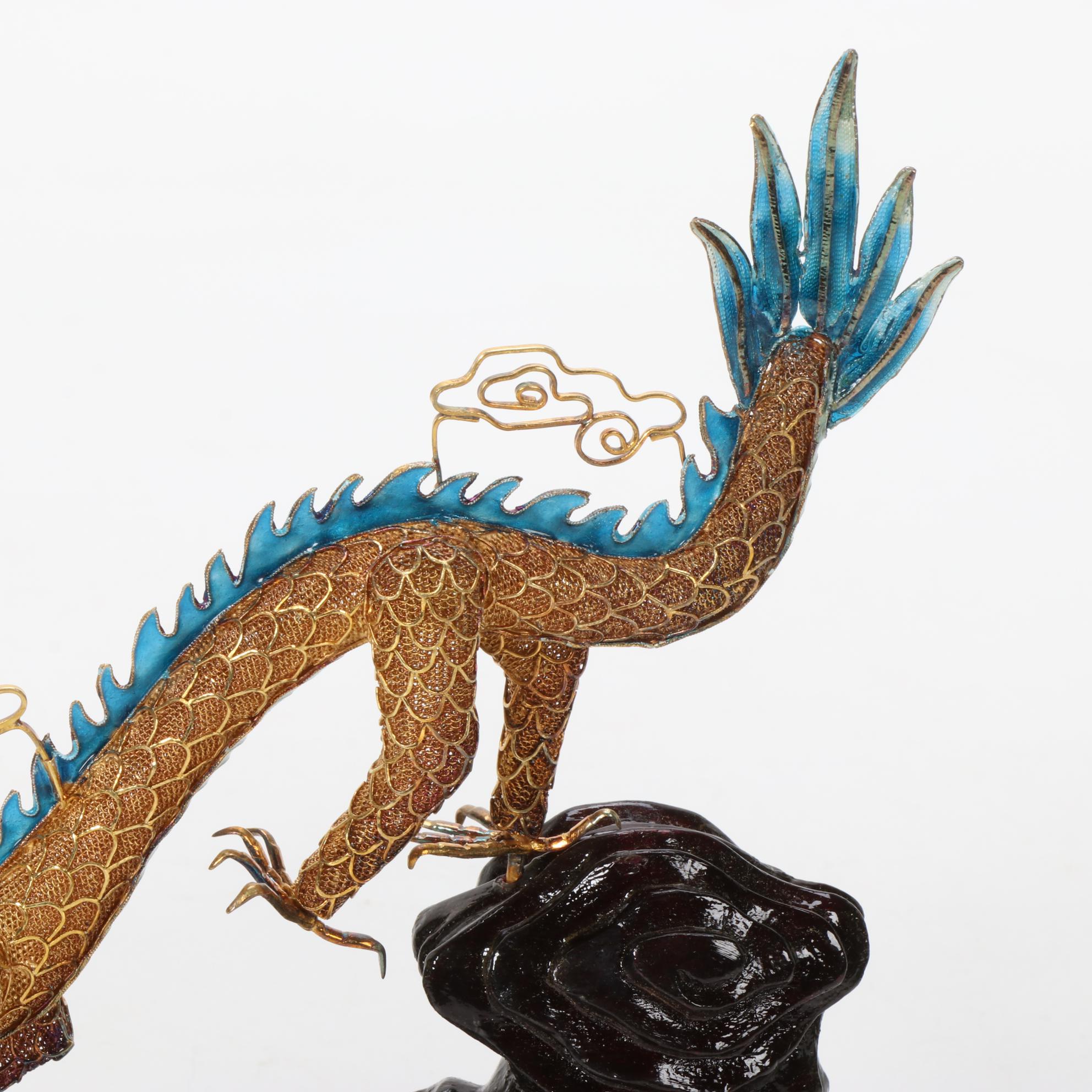 Chinese Paillonné Enamel and Filigree Dragon Sculpture | EBTH