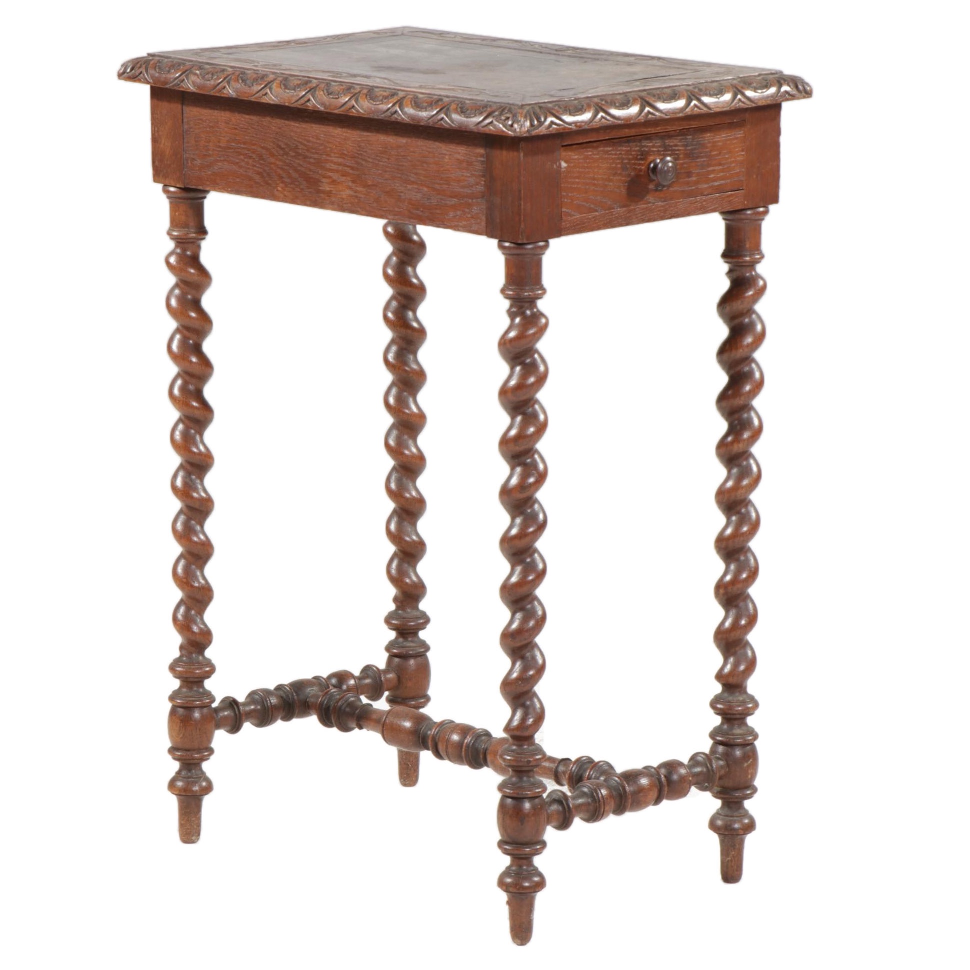 Jacobean Revival Carved Oak Work Table with Leather Top