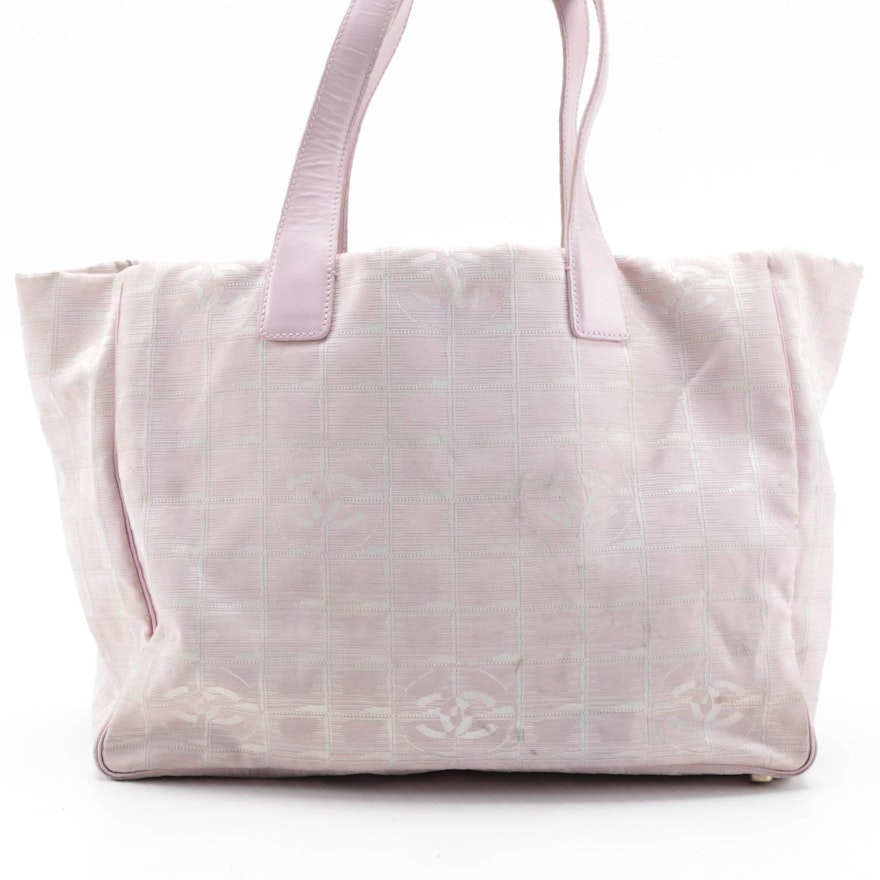 Chanel Traveline Tote Bag in Pink CC Nylon Jacquard and Leather