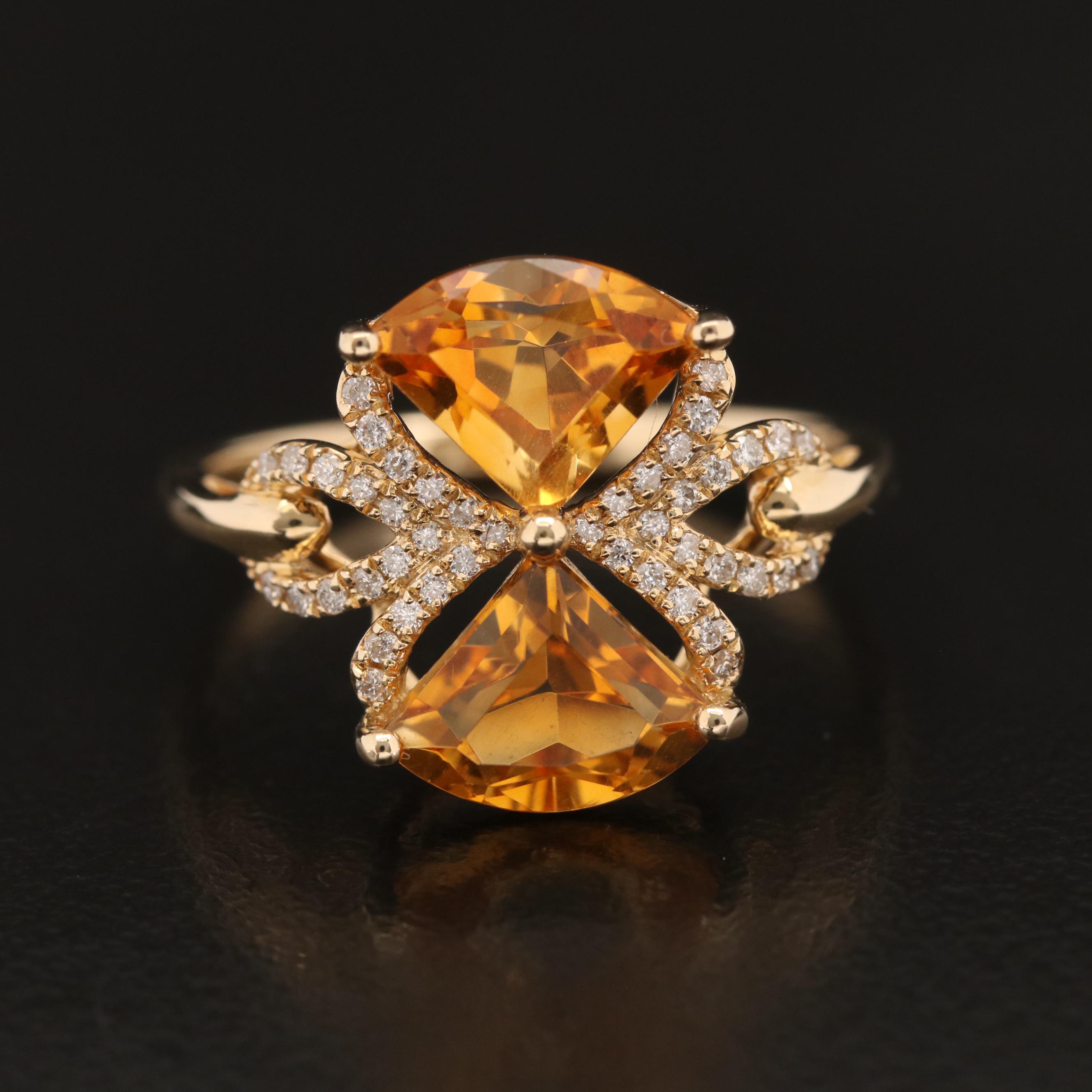 EFFY 14K Citrine and Diamond Bow Ring | EBTH