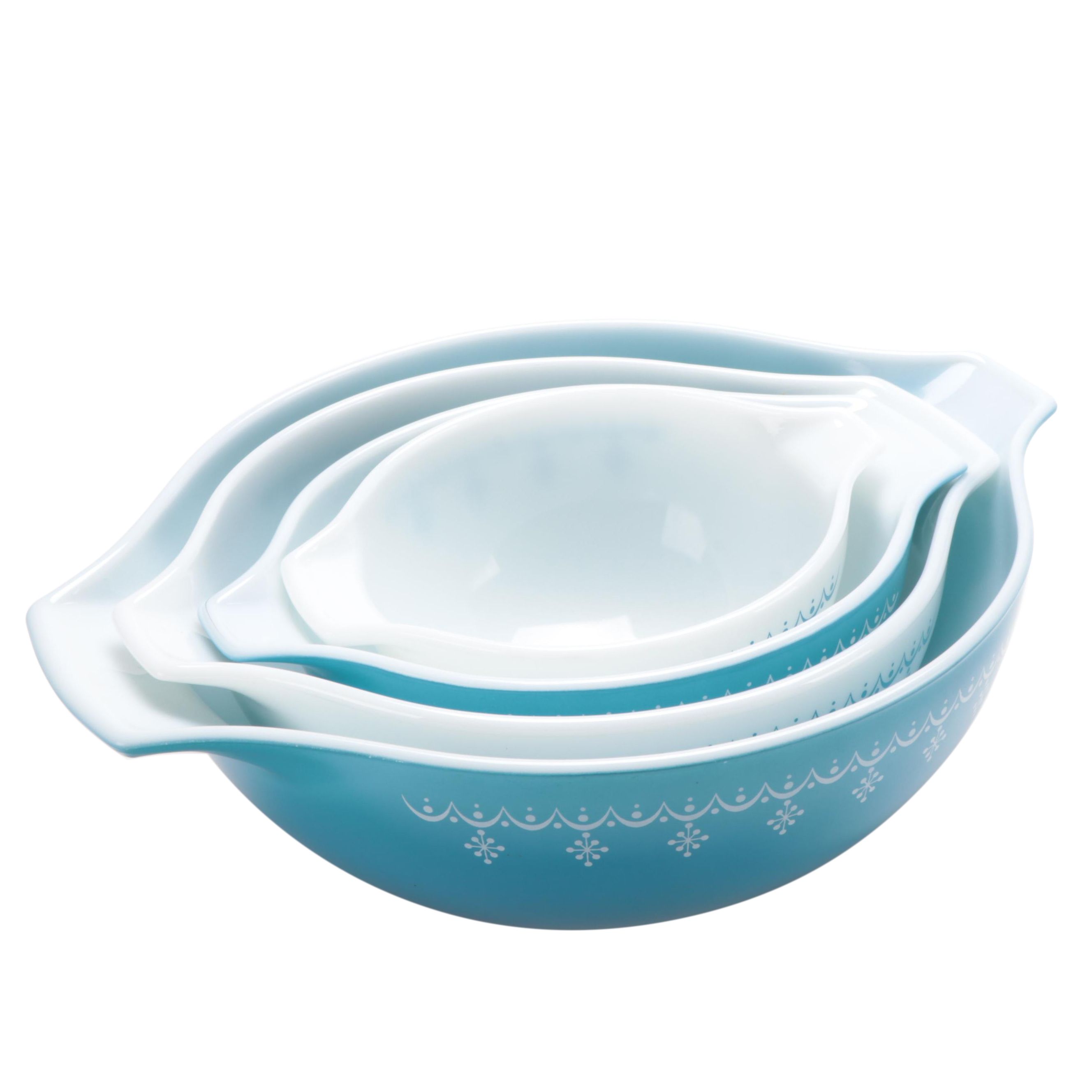 Pyrex "Snowflake" Cinderella Ovenware Nesting Bowls, ​1956–1967