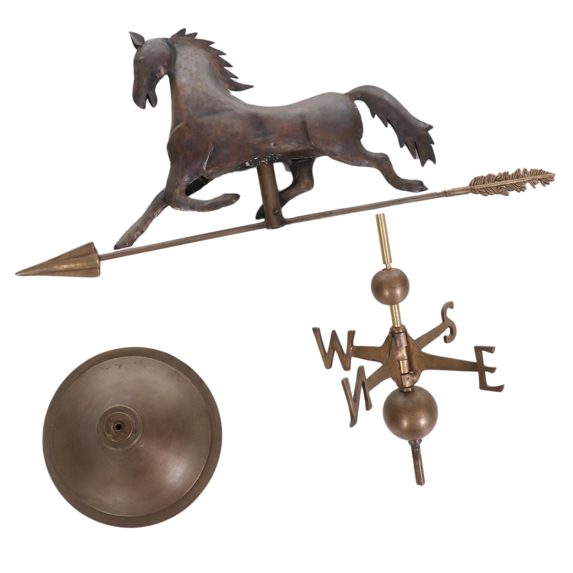 Bronze and Brass Trotting Horse Weathervane