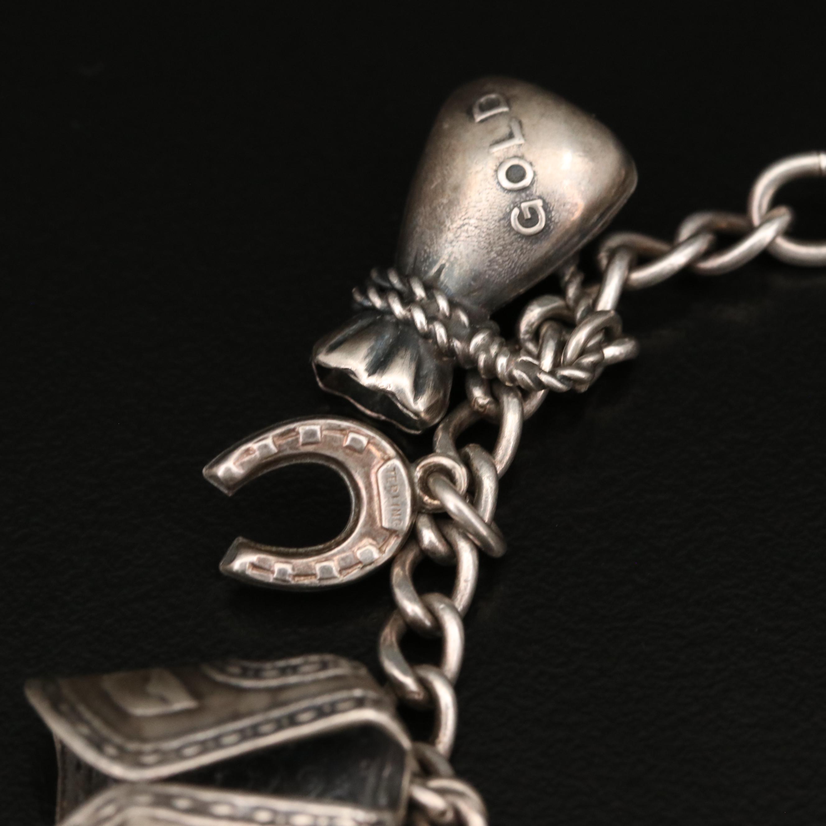 Sterling Western Themed Charm Bracelet with Horse and Boot Charms EBTH