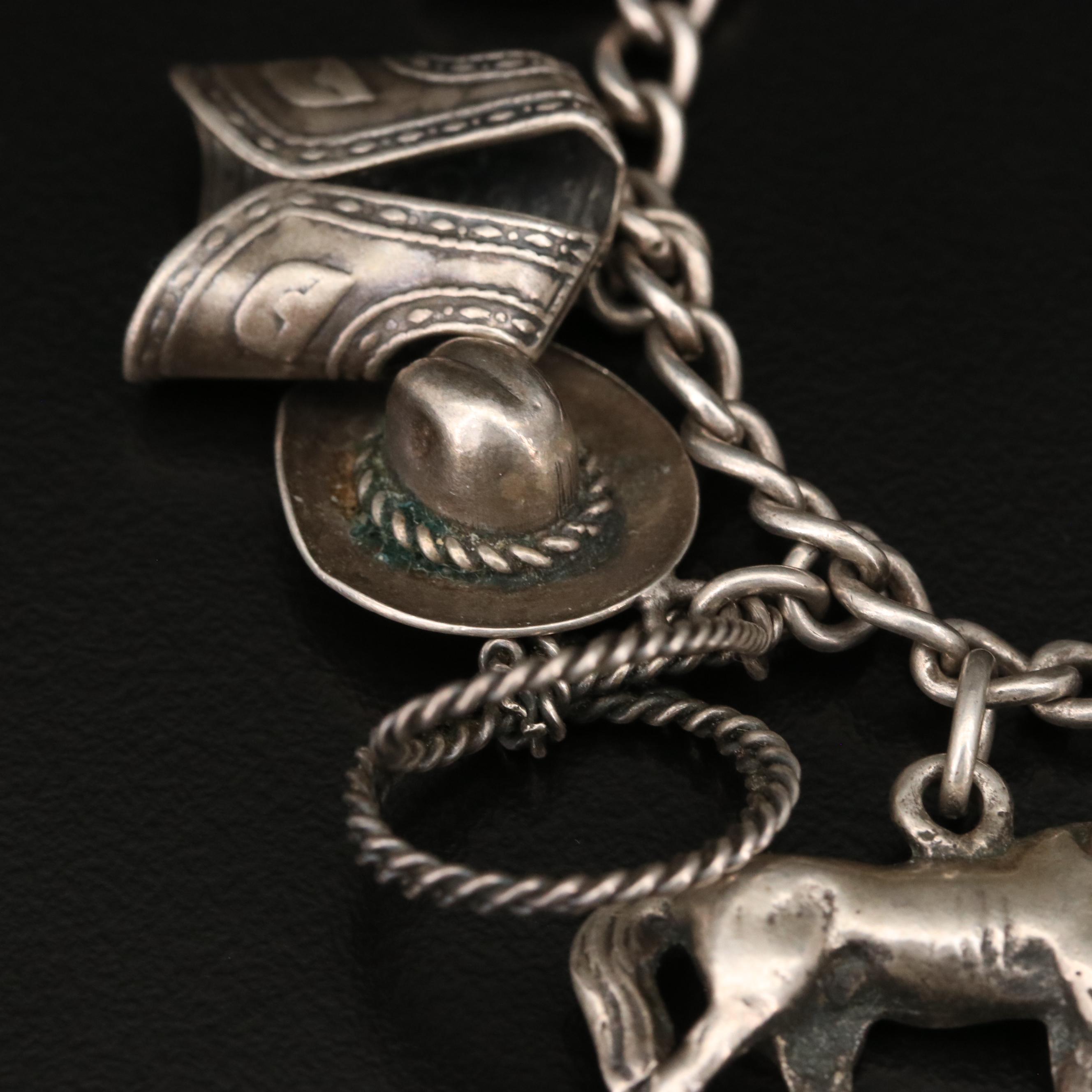 Sterling Western Themed Charm Bracelet with Horse and Boot Charms EBTH