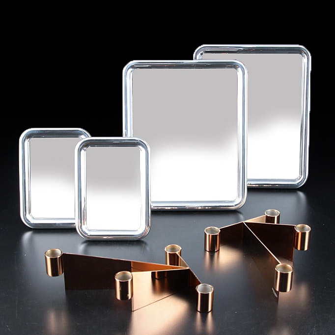 Jensen "Tableau" Tabletop Mirrors with "Urkiola" Stainless Candle