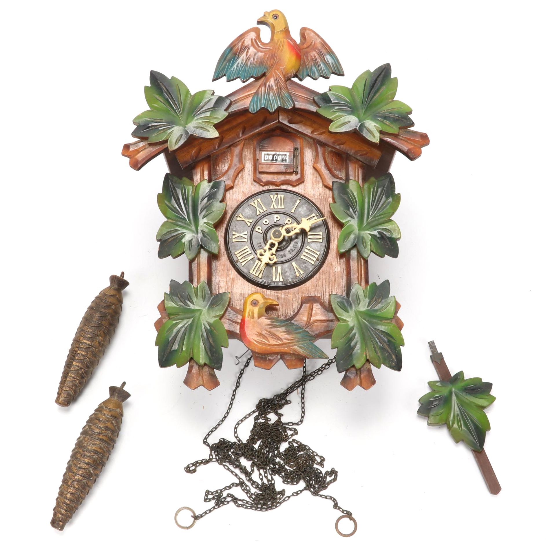 Poppo Tezuka Clock Co. Japanese Cuckoo Clock, Mid to Late 20th Century