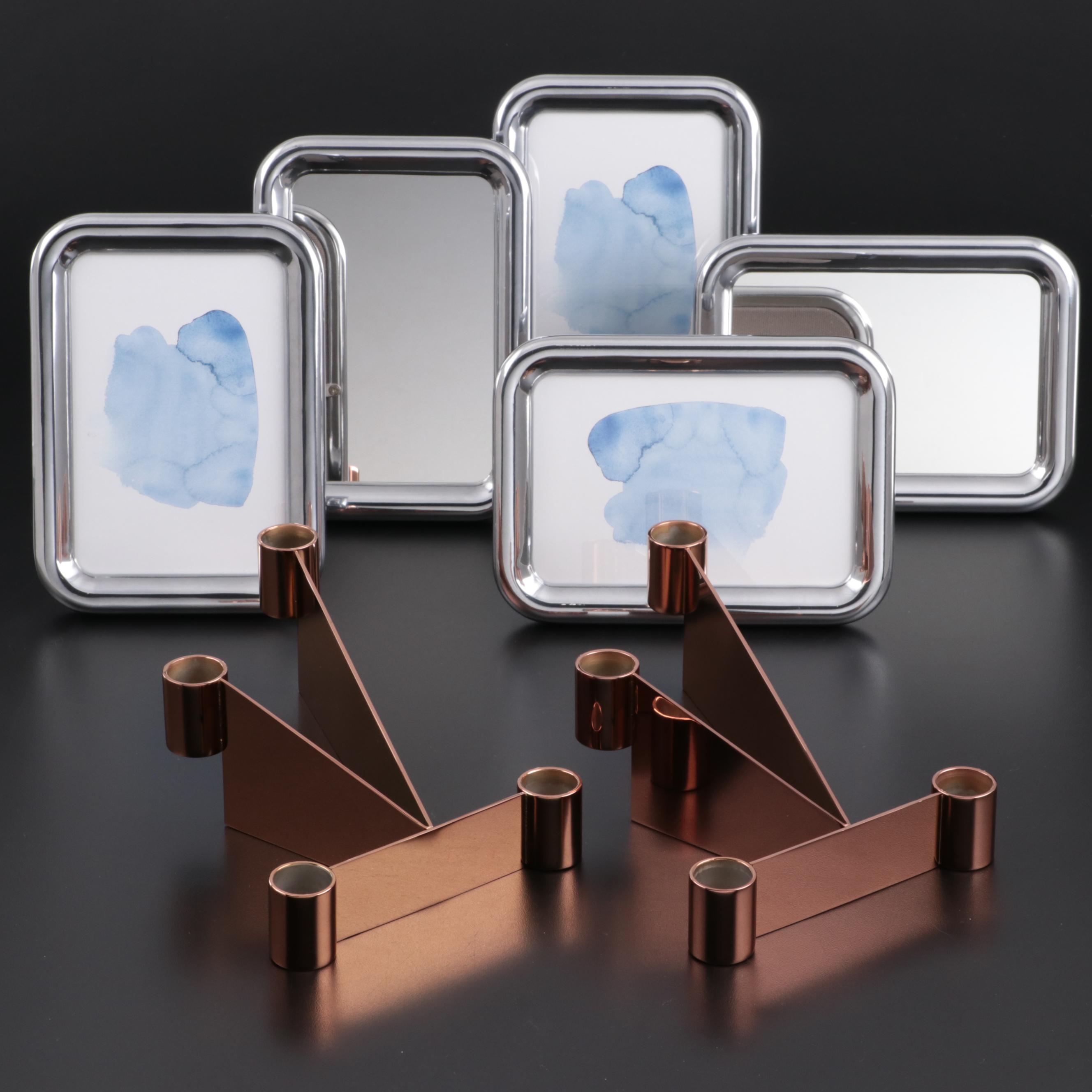 Jensen "Urkiola" Stainless Candle Holders with Mirrors and Frames