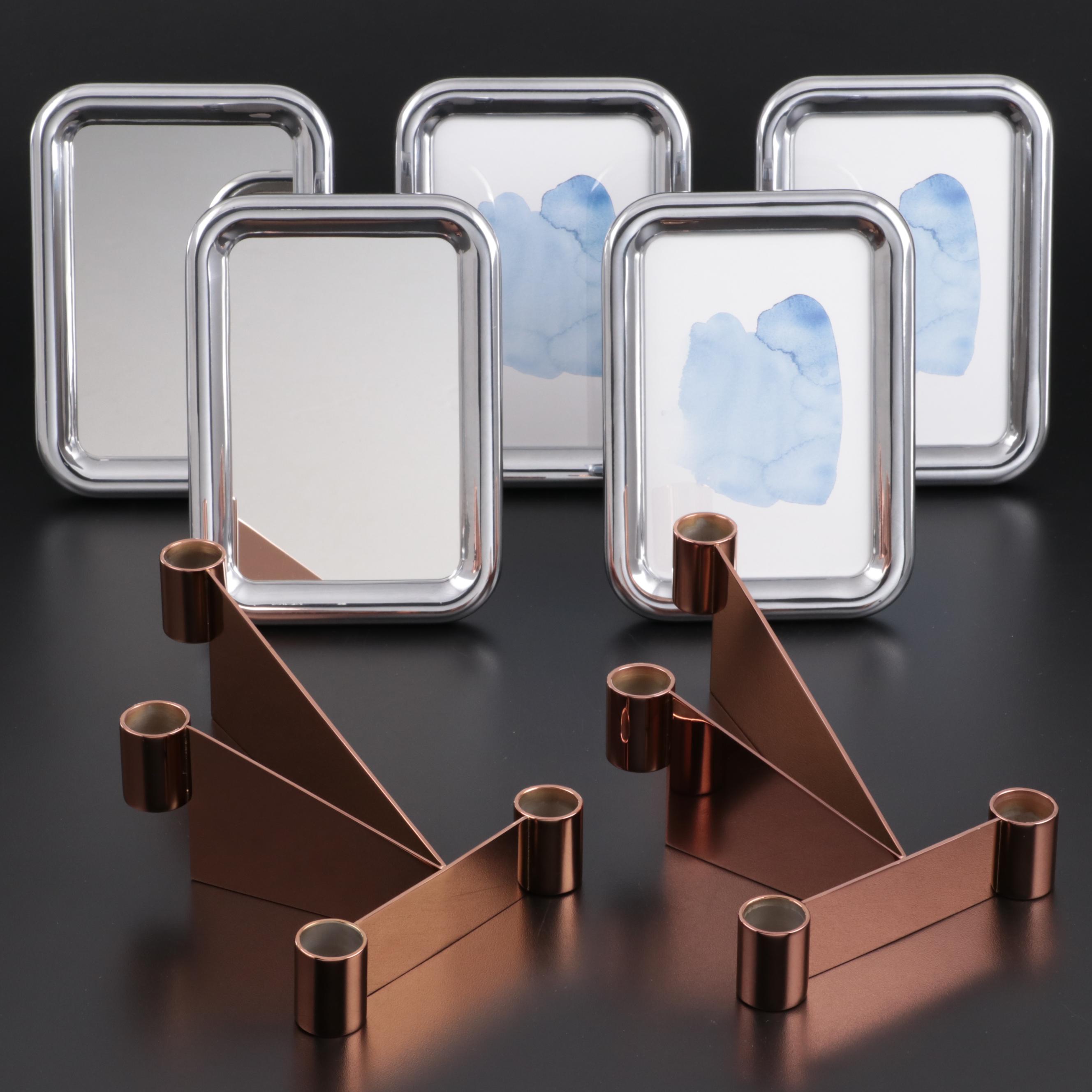 Jensen "Urkiola" Stainless Candle Holders with Mirrors and Frames