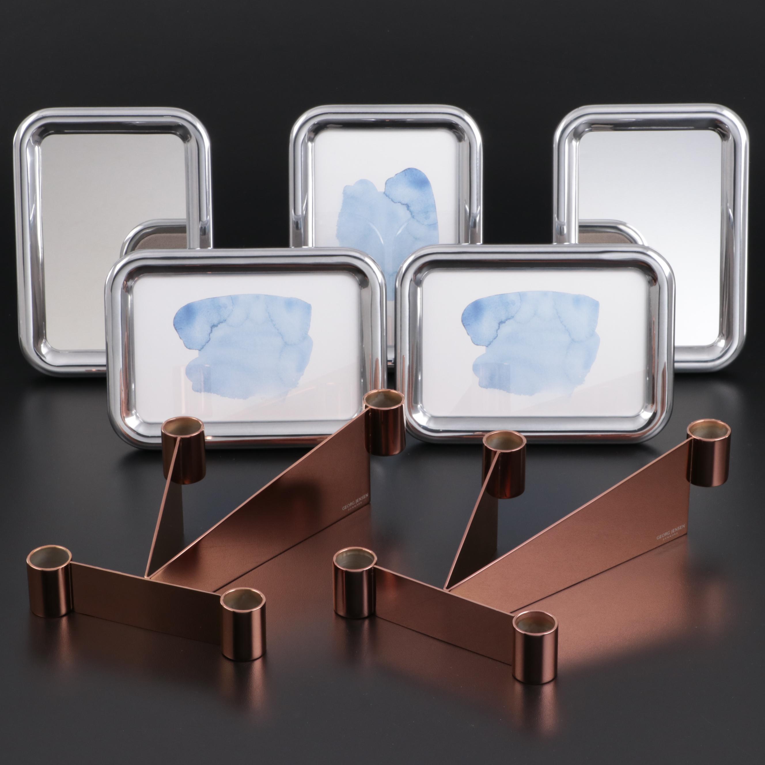 Jensen "Urkiola" Stainless Candle Holders with Mirrors and Frames