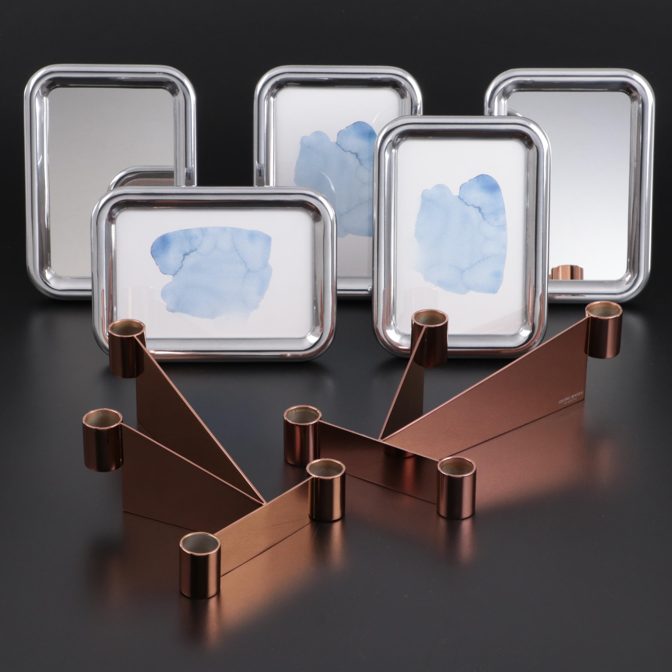 Jensen "Urkiola" Stainless Candle Holders with Mirrors and Frames