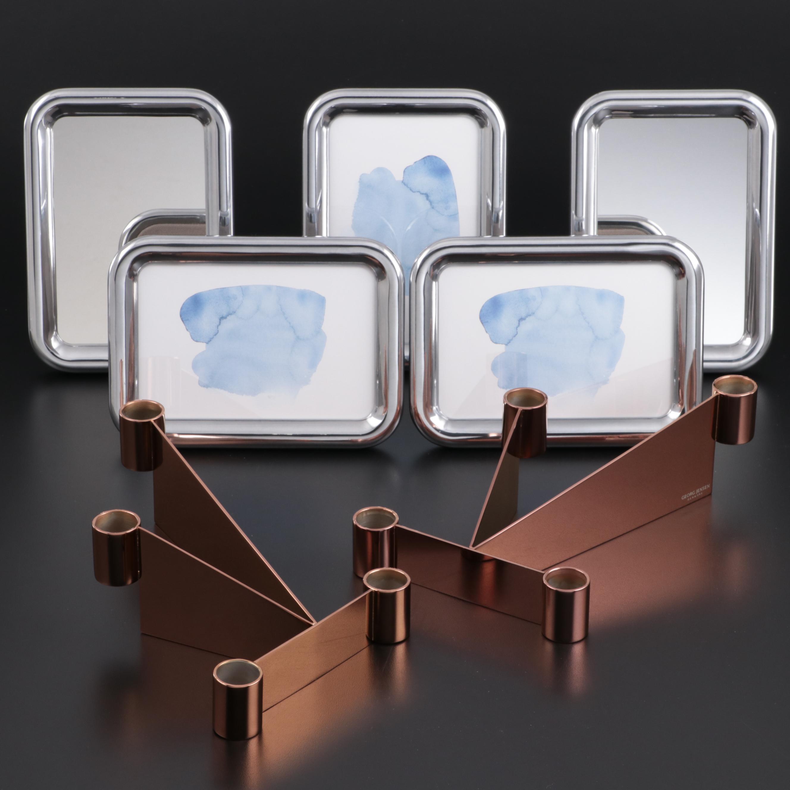 Jensen "Urkiola" Stainless Candle Holders with Mirrors and Frames