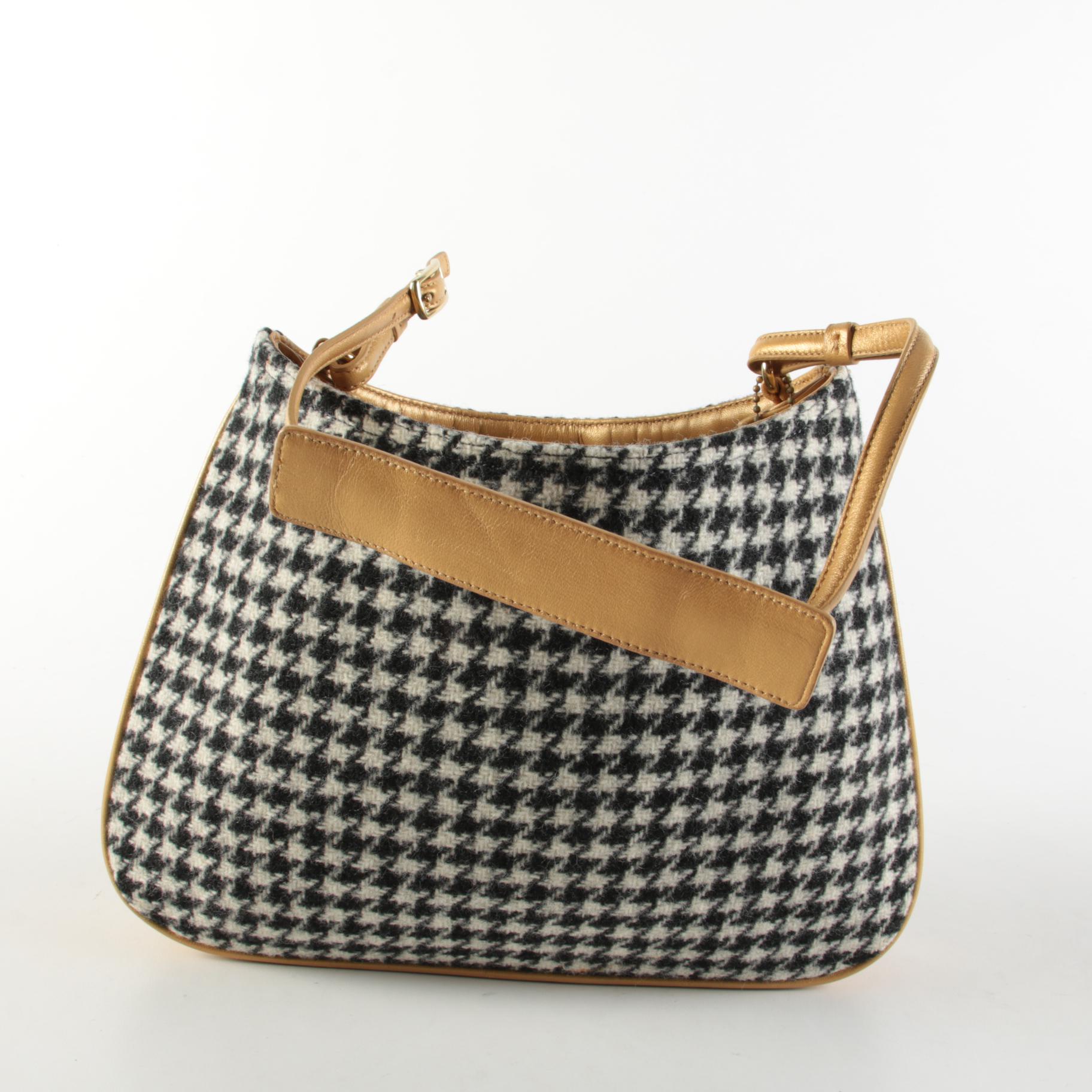 Coach Suede/Leather Hobo Crossbody Bag with Houndstooth and Leather