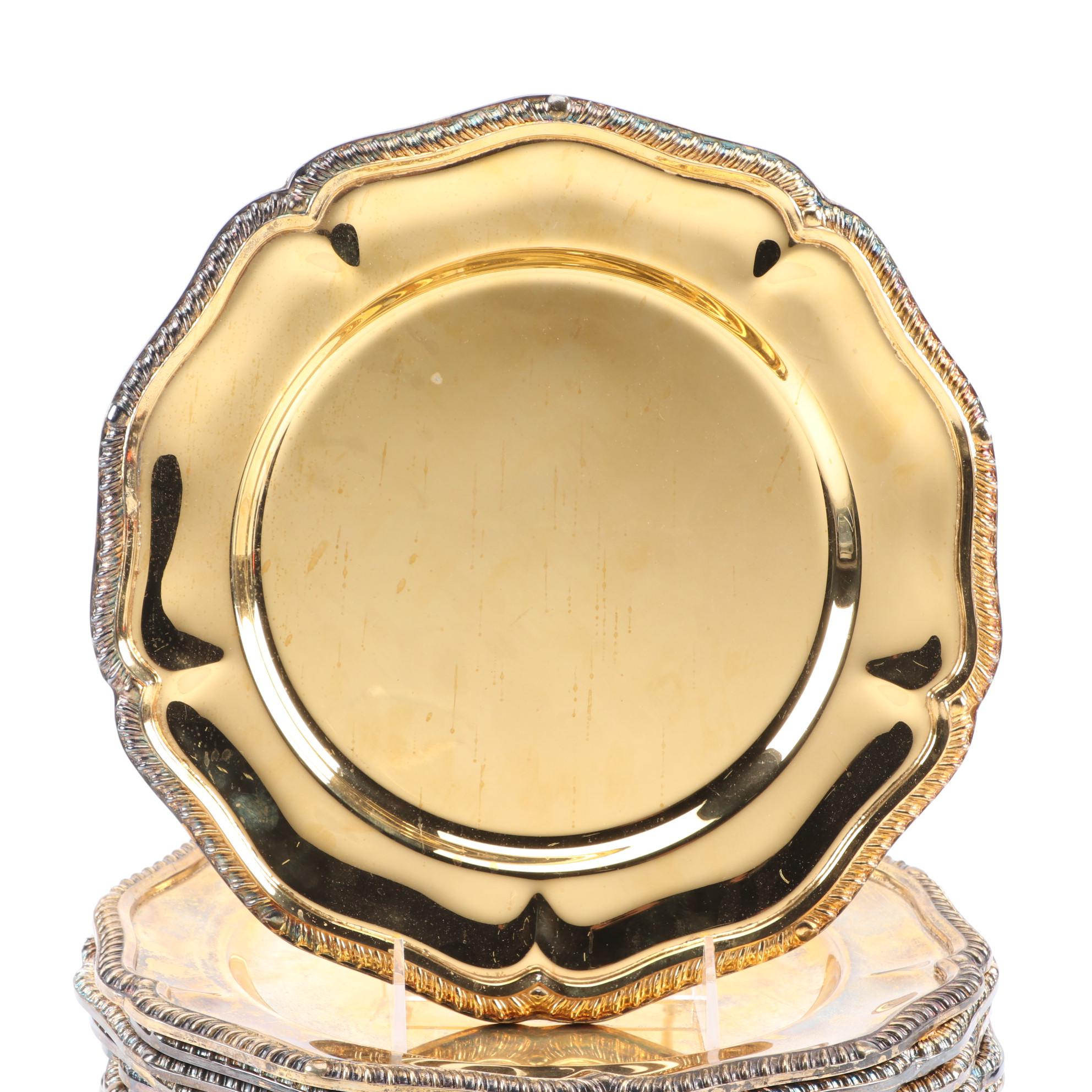 English Gilt Silver Plate Chargers, Set of Twelve EBTH
