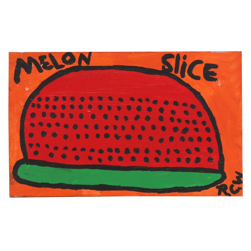 Ruby C. Williams Folk Art Acrylic Painting "Melon Slice," 1998