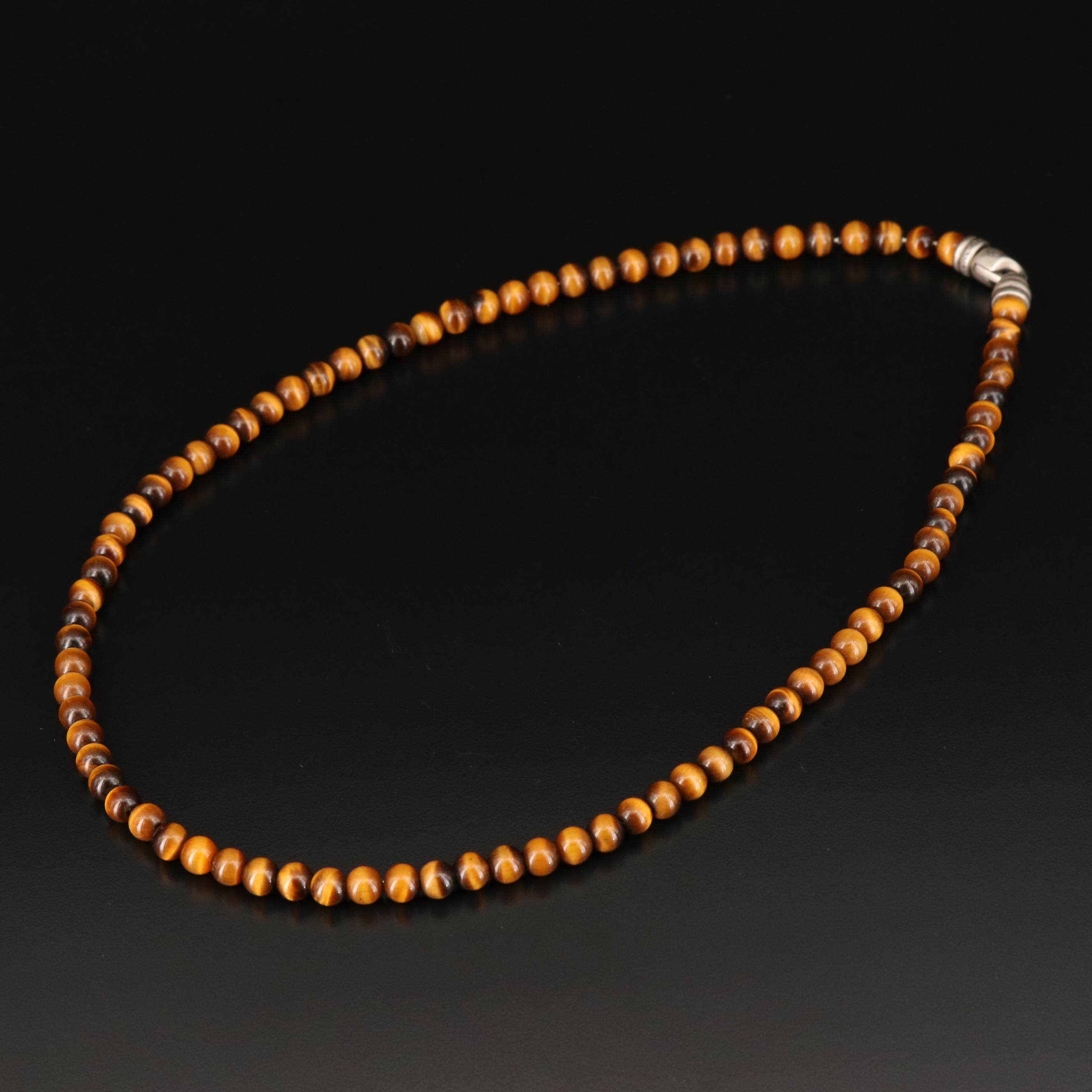 David Yurman Sterling Tiger's Eye Beaded Necklace EBTH