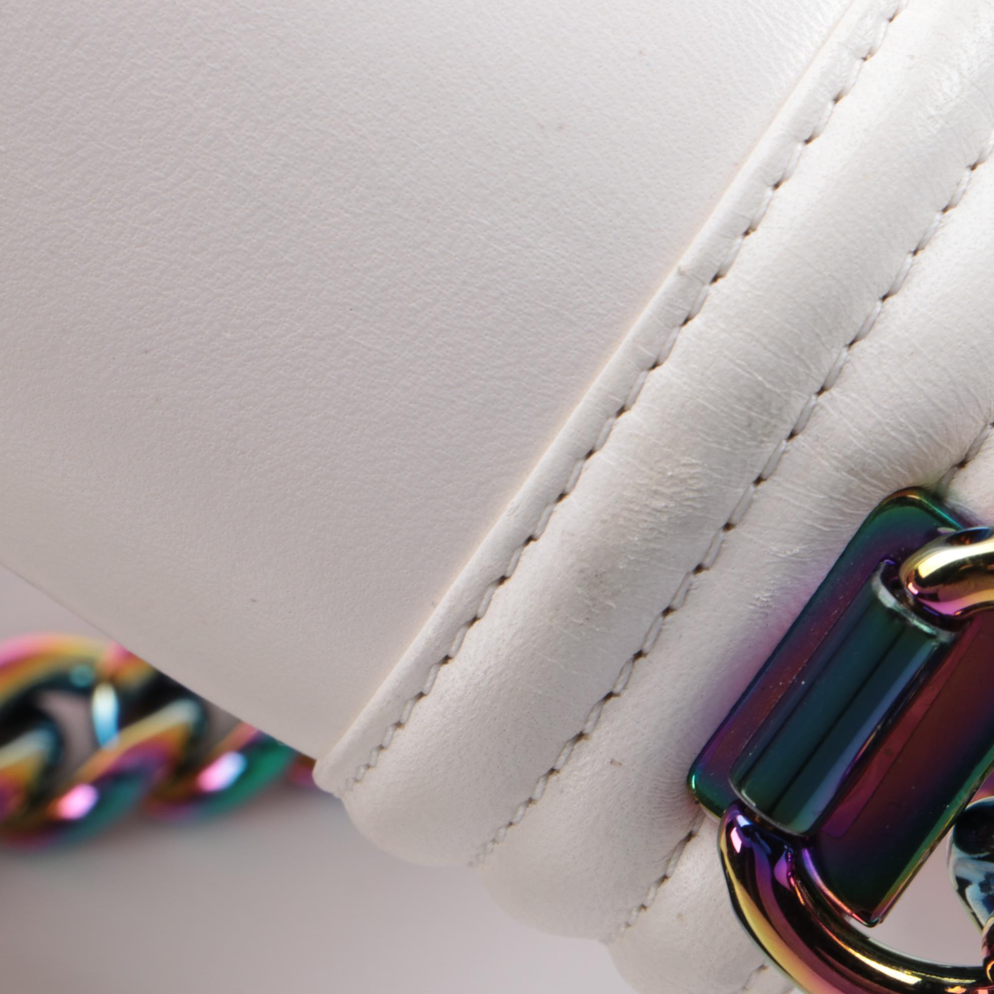 Chanel LED Boy Bag in White Perforated Lambskin and Iridescent Hardware ...
