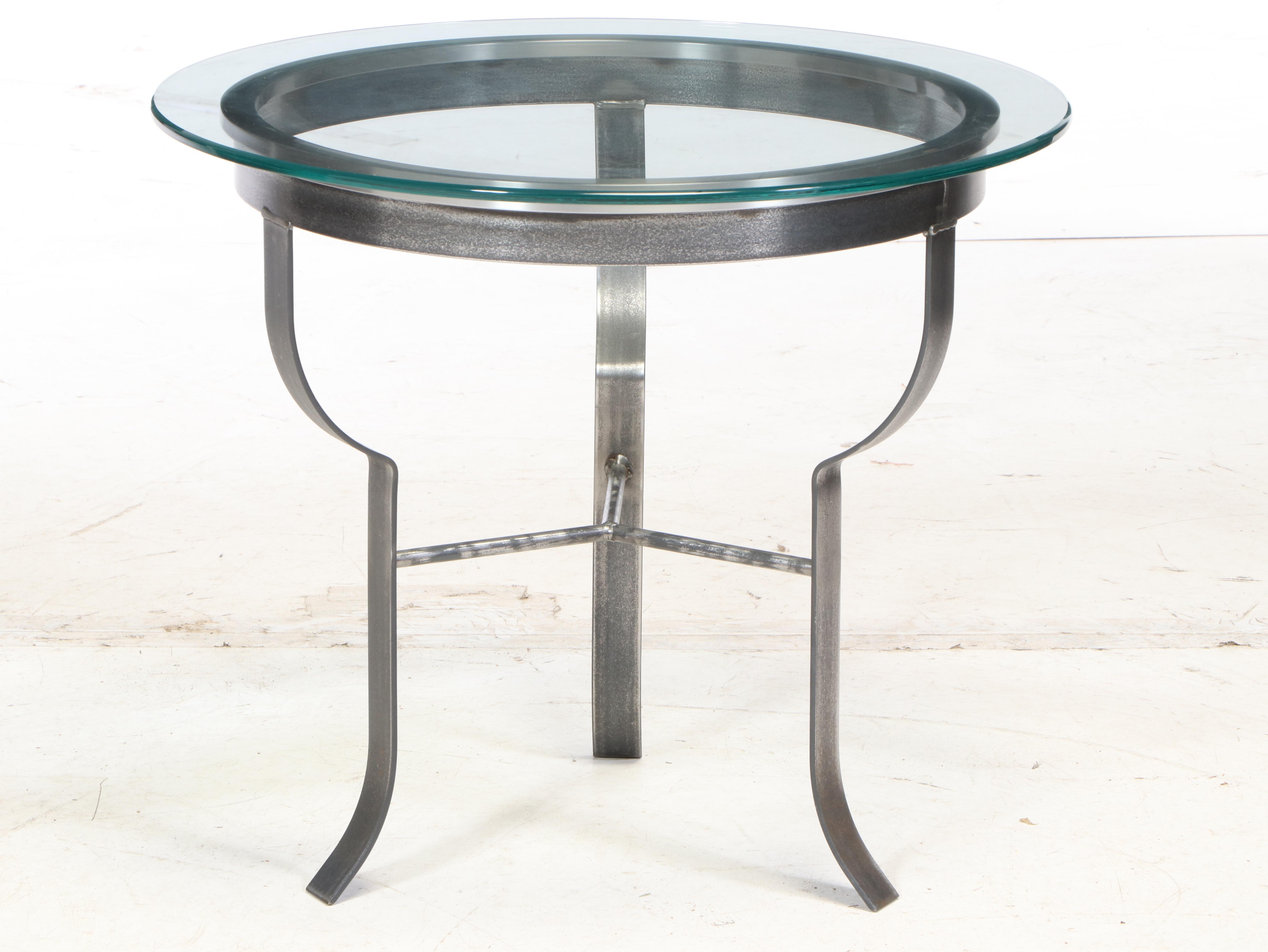 Contemporary Round Metal End Table with Glass Top EBTH