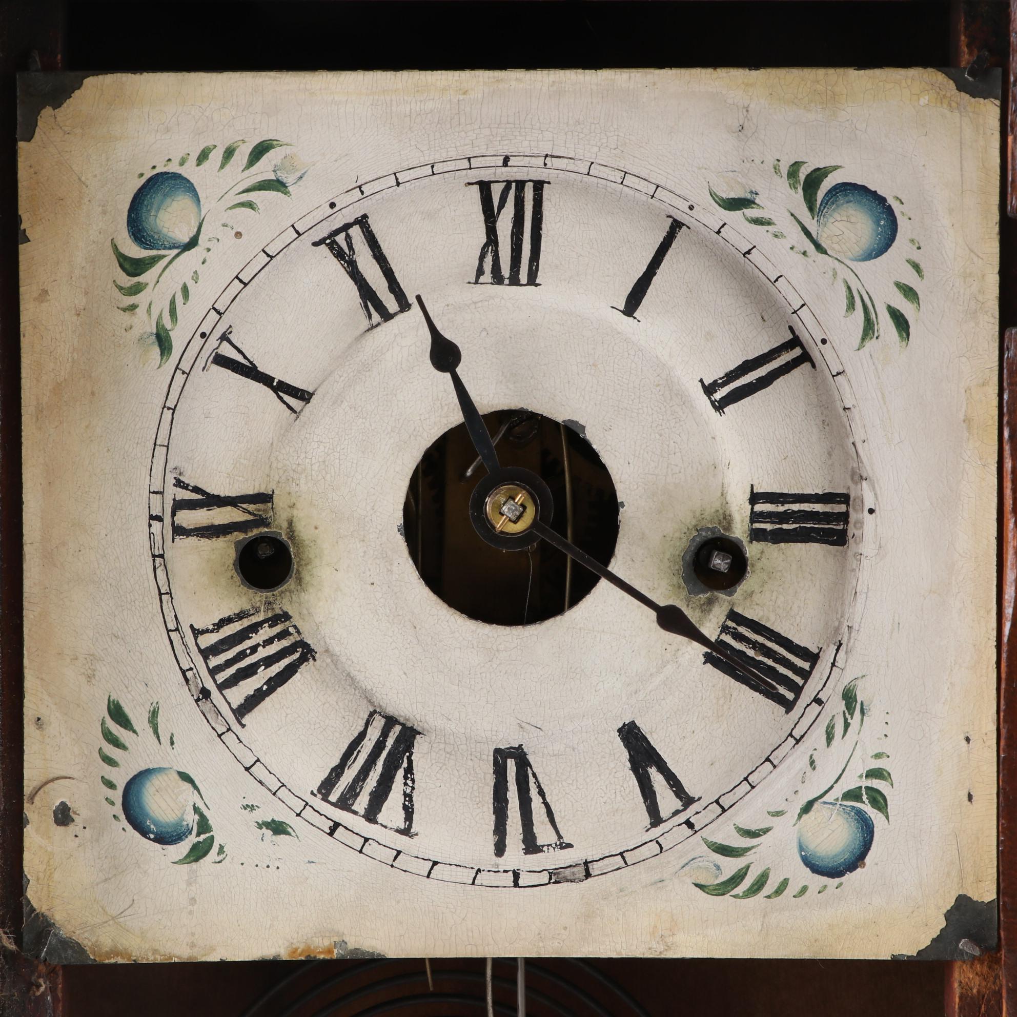 Mahogany Ogee Clock with Reverse Painted Glass Door, Mid19th Century