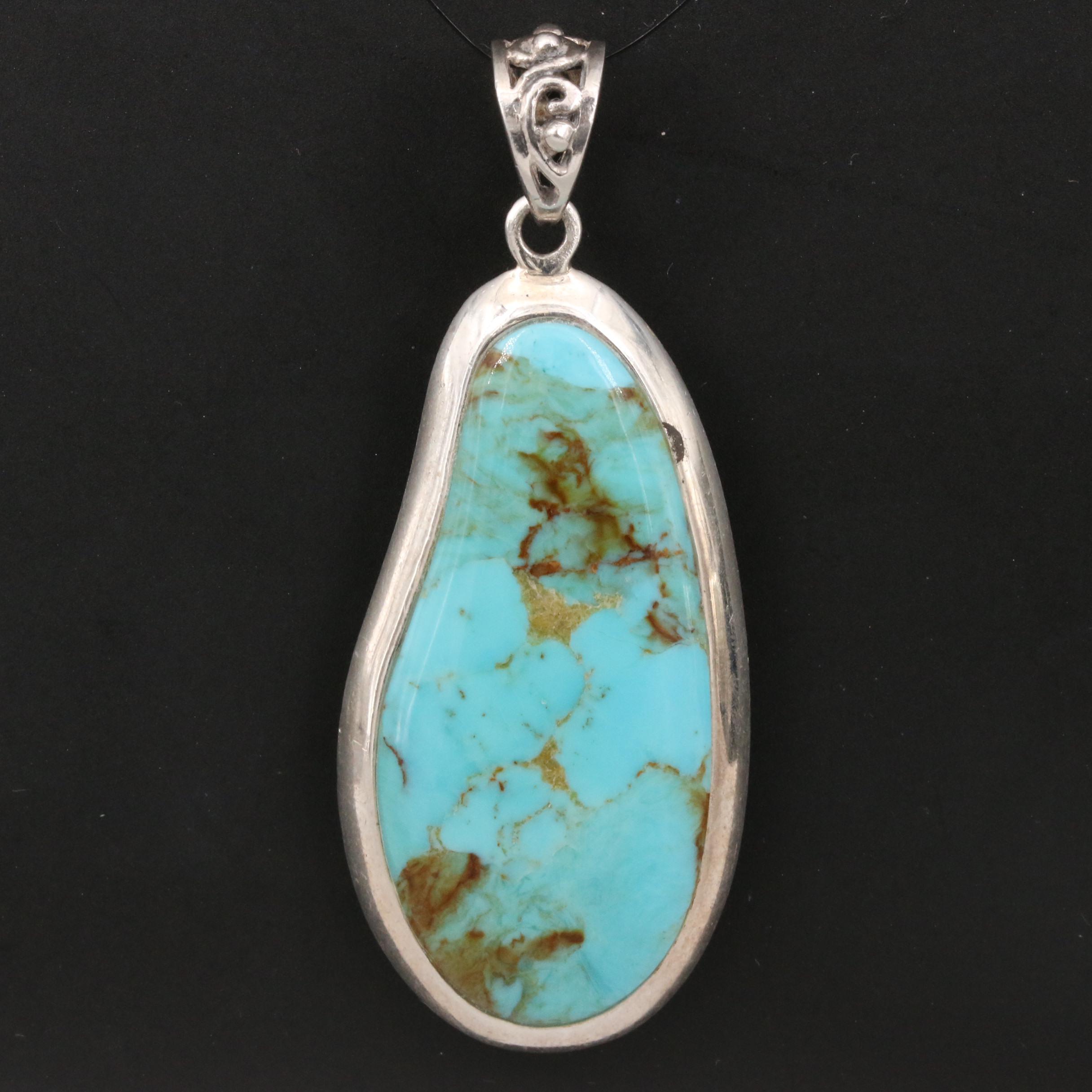 Native American Navajo Sterling Silver Turquoise Bear Claw Pendant And ...