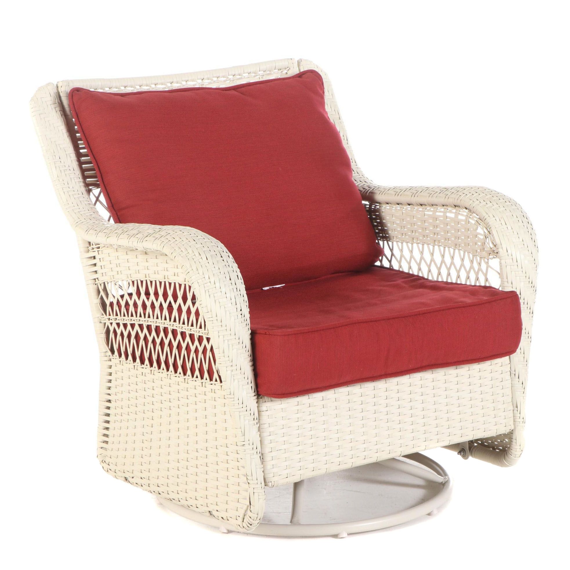 White Resin Wicker Weave Patio Swivel Glider Armchair EBTH