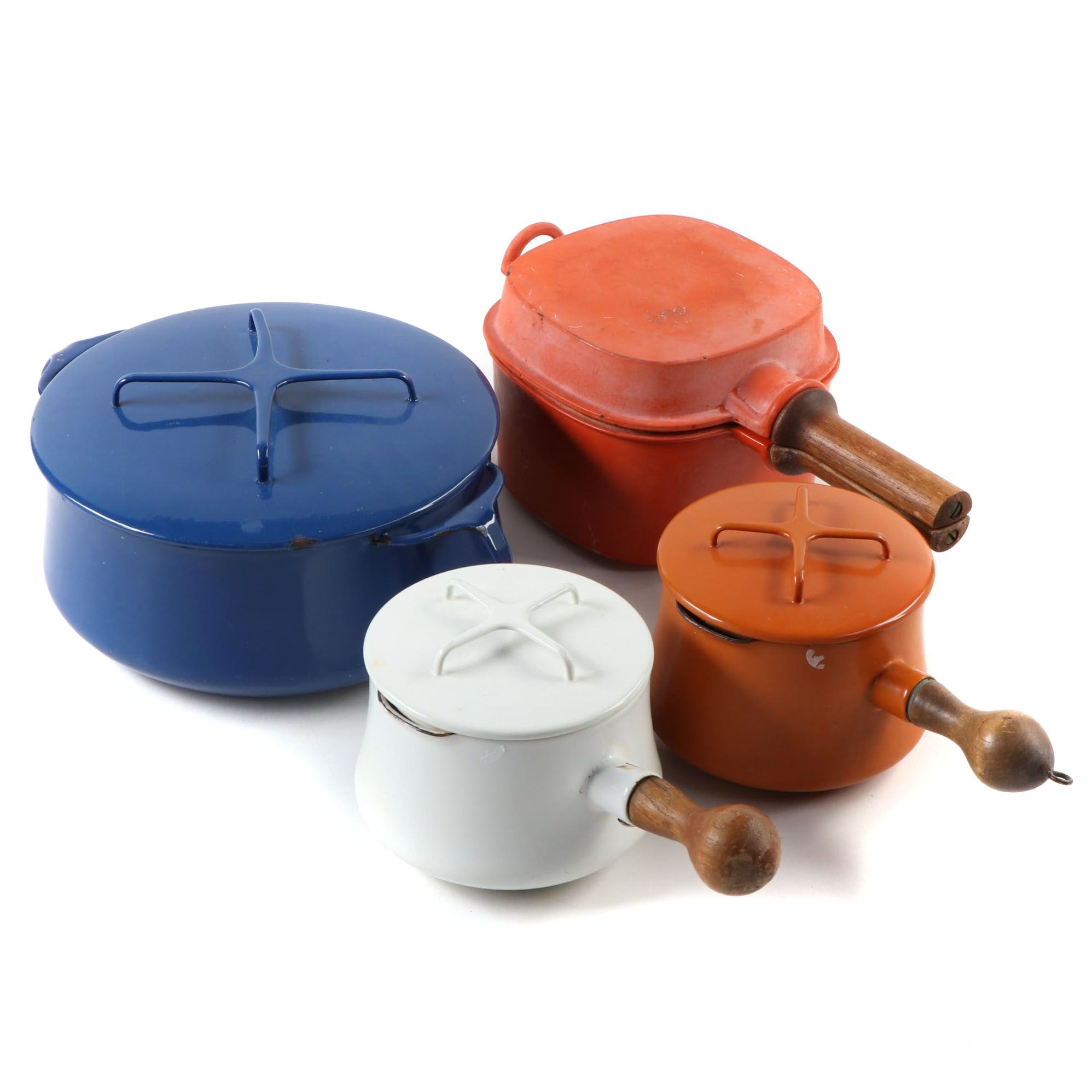 Dansk Kobenstyle Enamel Casserole, Saucepans and Dutch Oven, Mid to