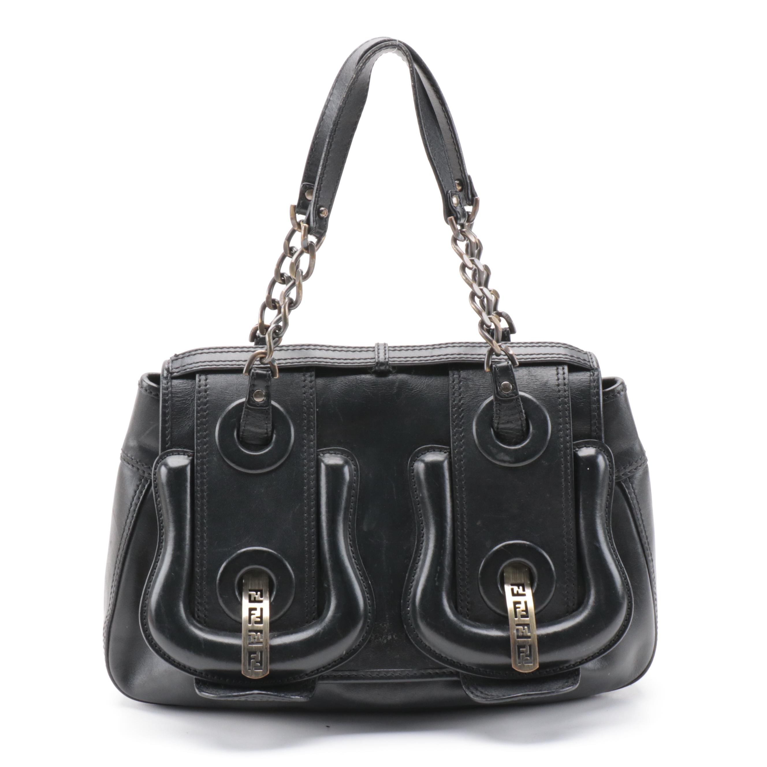 Fendi B Buckle Shoulder Bag In Black Nappa Leather | EBTH