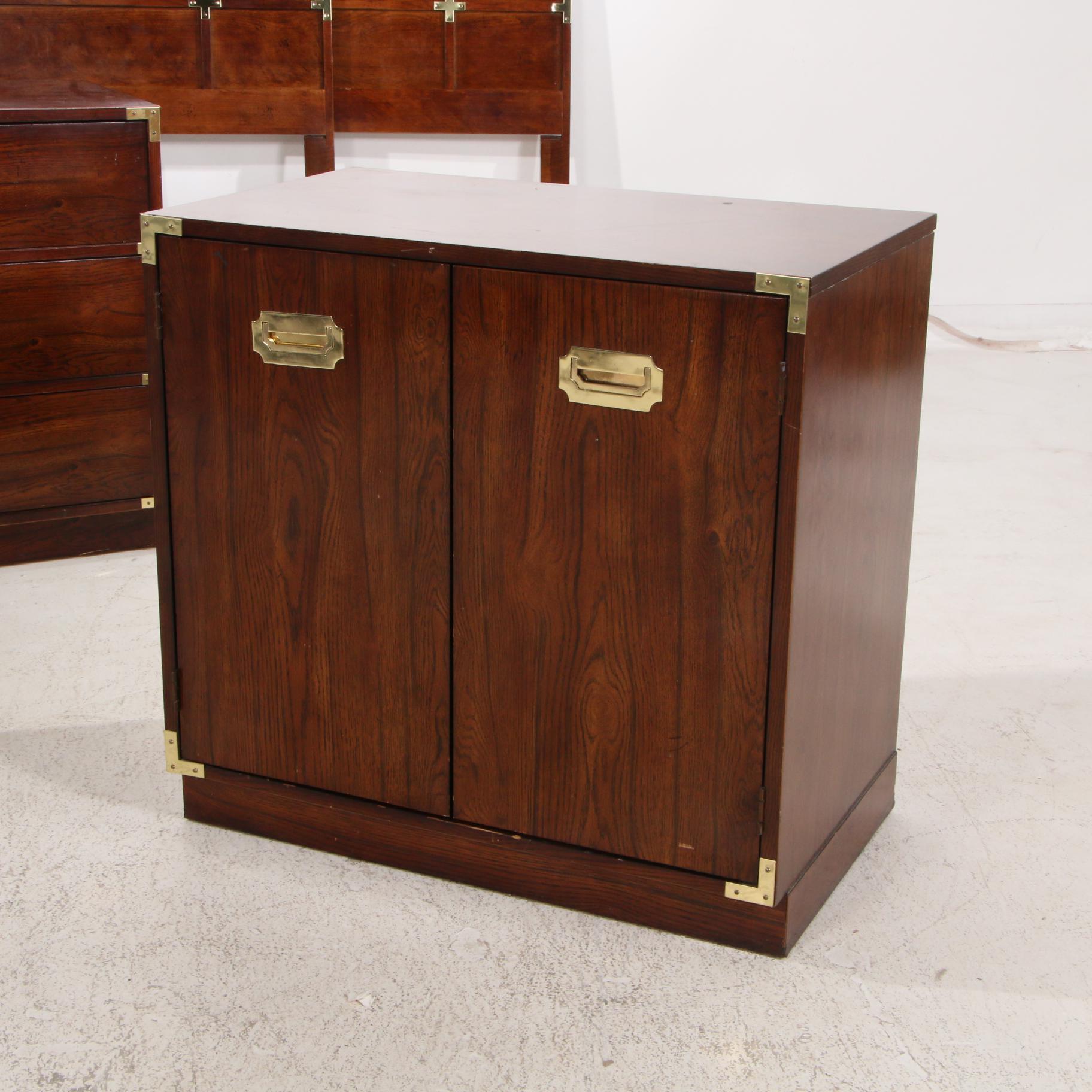 Bernhardt Campaign Style Twin Headboards with Bedside Chest and