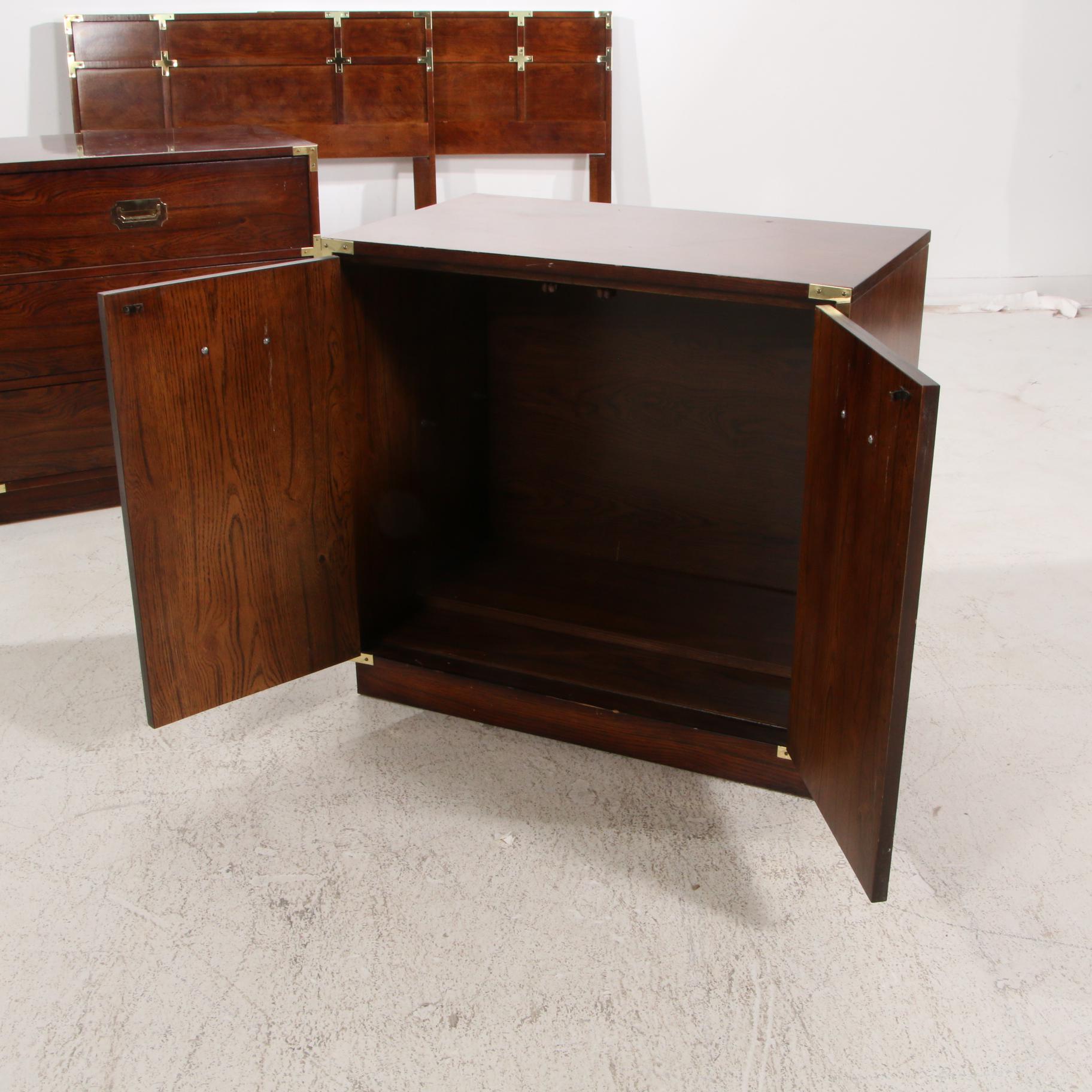 Bernhardt Campaign Style Twin Headboards with Bedside Chest and