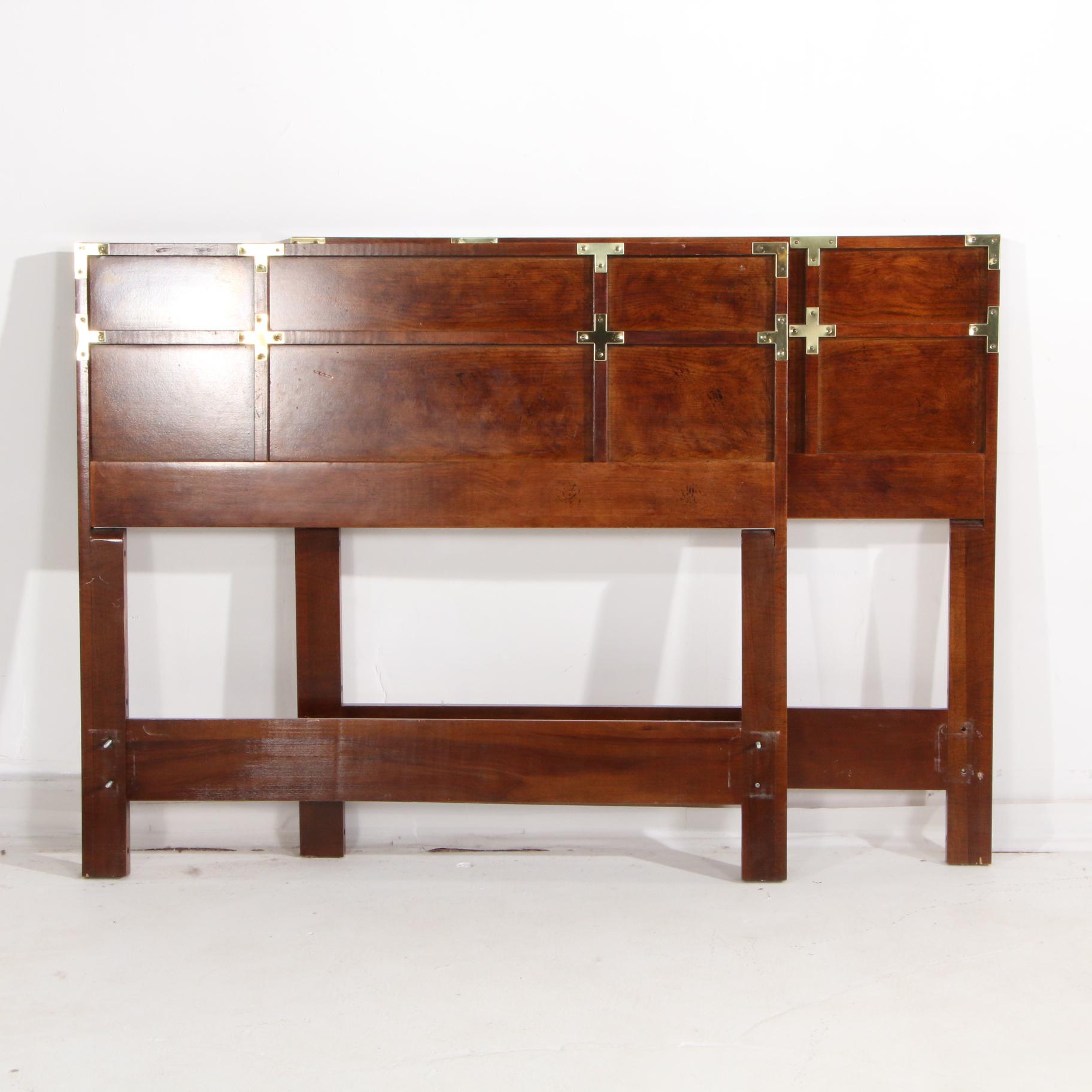 Bernhardt Campaign Style Twin Headboards with Bedside Chest and
