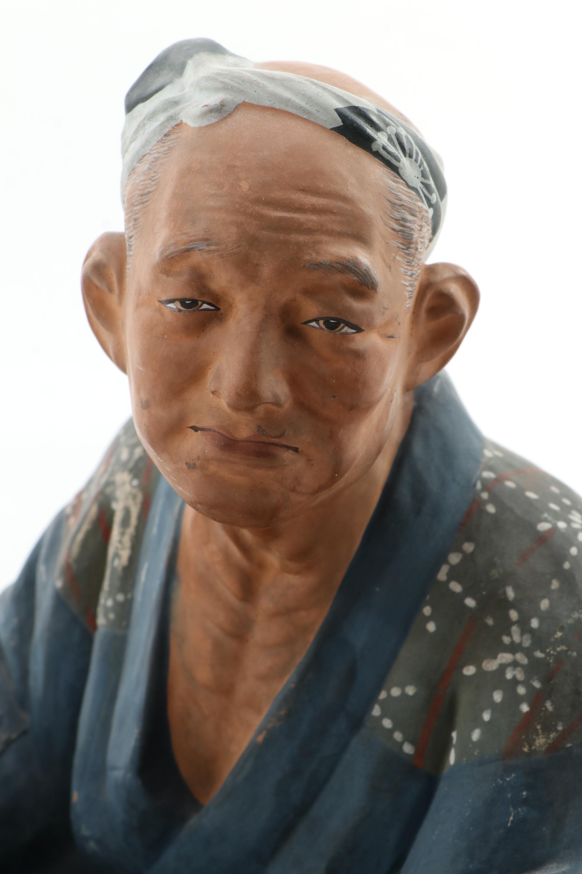 Japanese Porcelain Hakata Urasaki Fisherman Doll with Tatami Mat EBTH