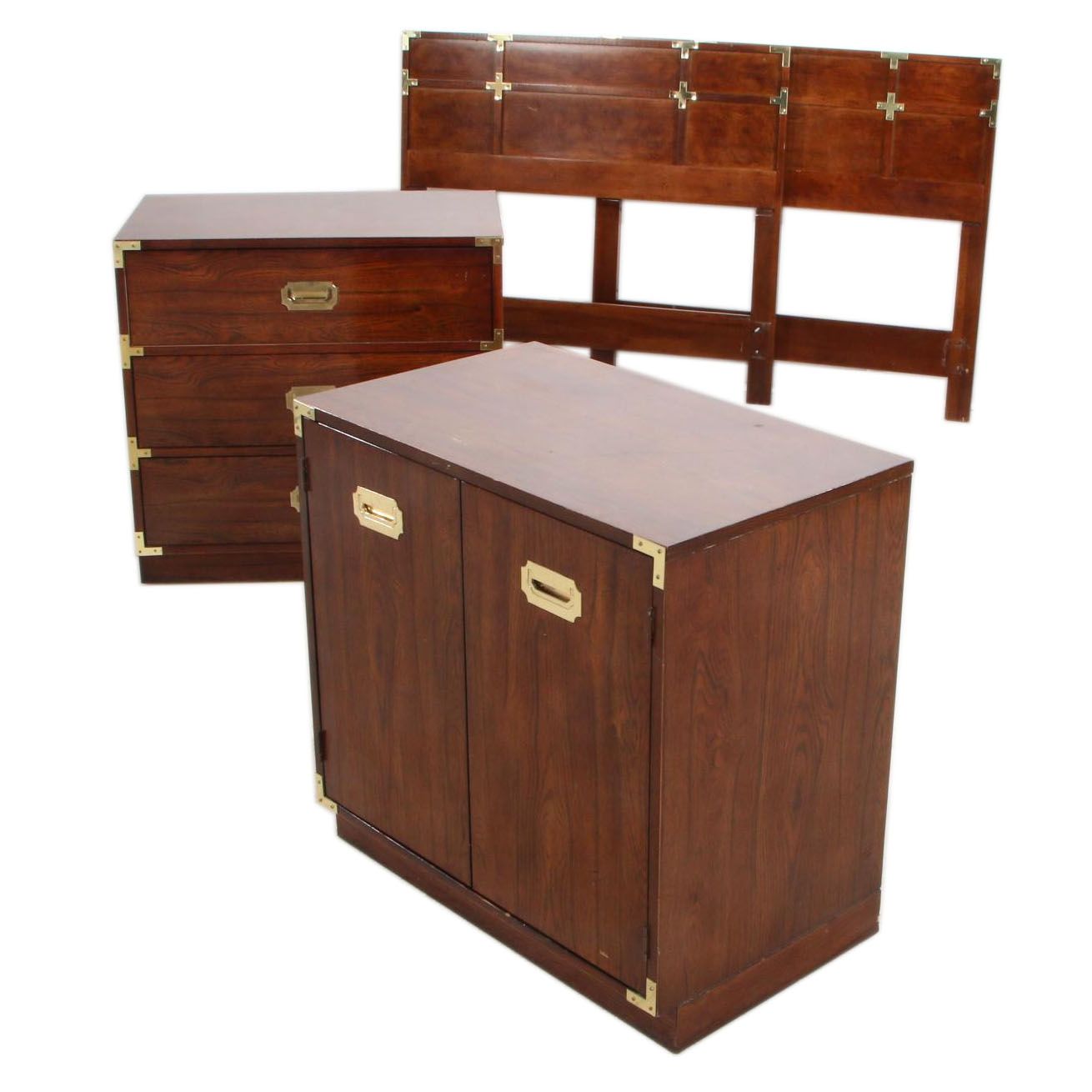 Bernhardt Campaign Style Twin Headboards with Bedside Chest and