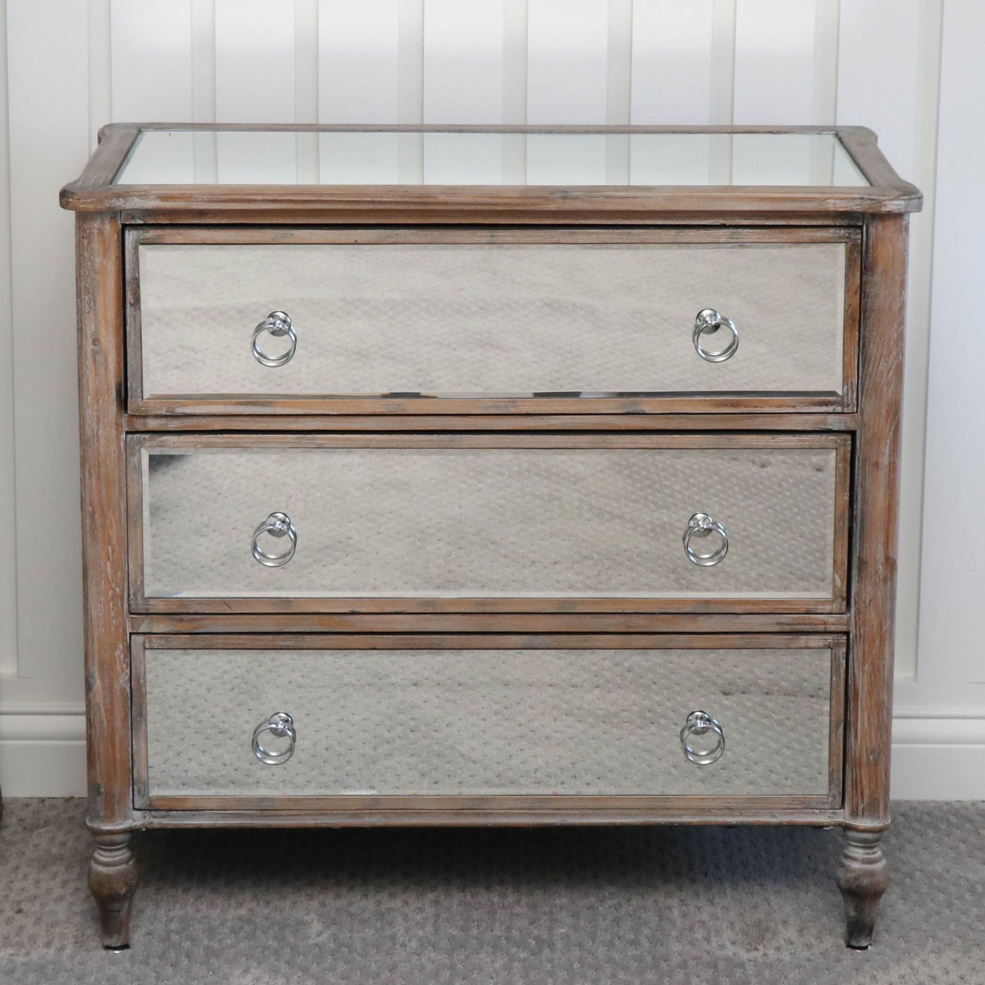 Wood and Mirrored ThreeDrawer Chest in Whitewashed Finish EBTH