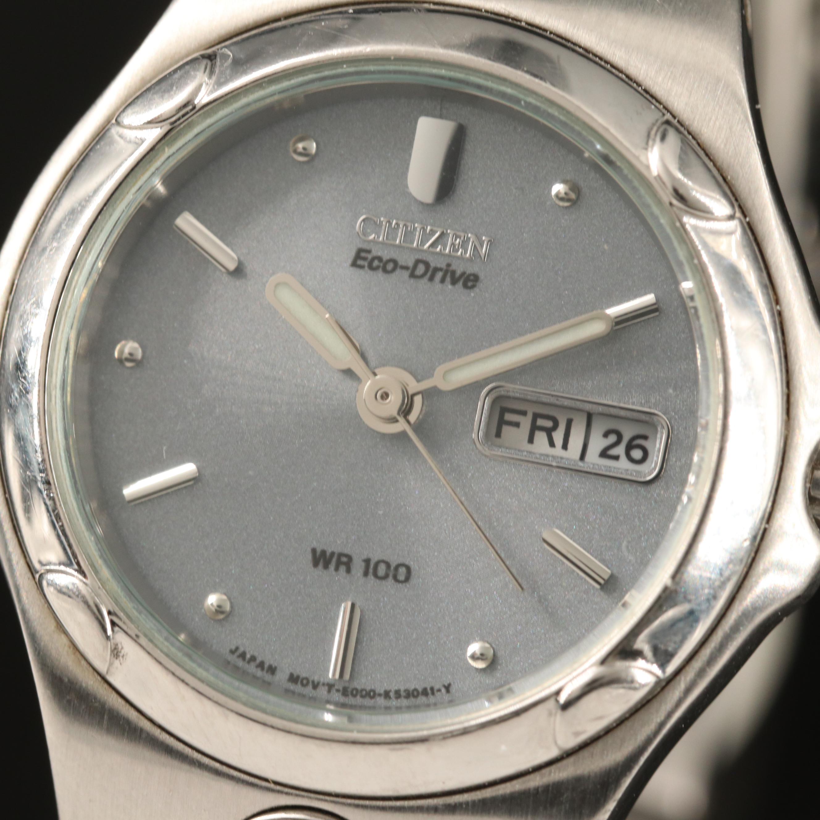 Citizen Eco Drive Day Date Stainless Steel Quartz Wristwatch EBTH