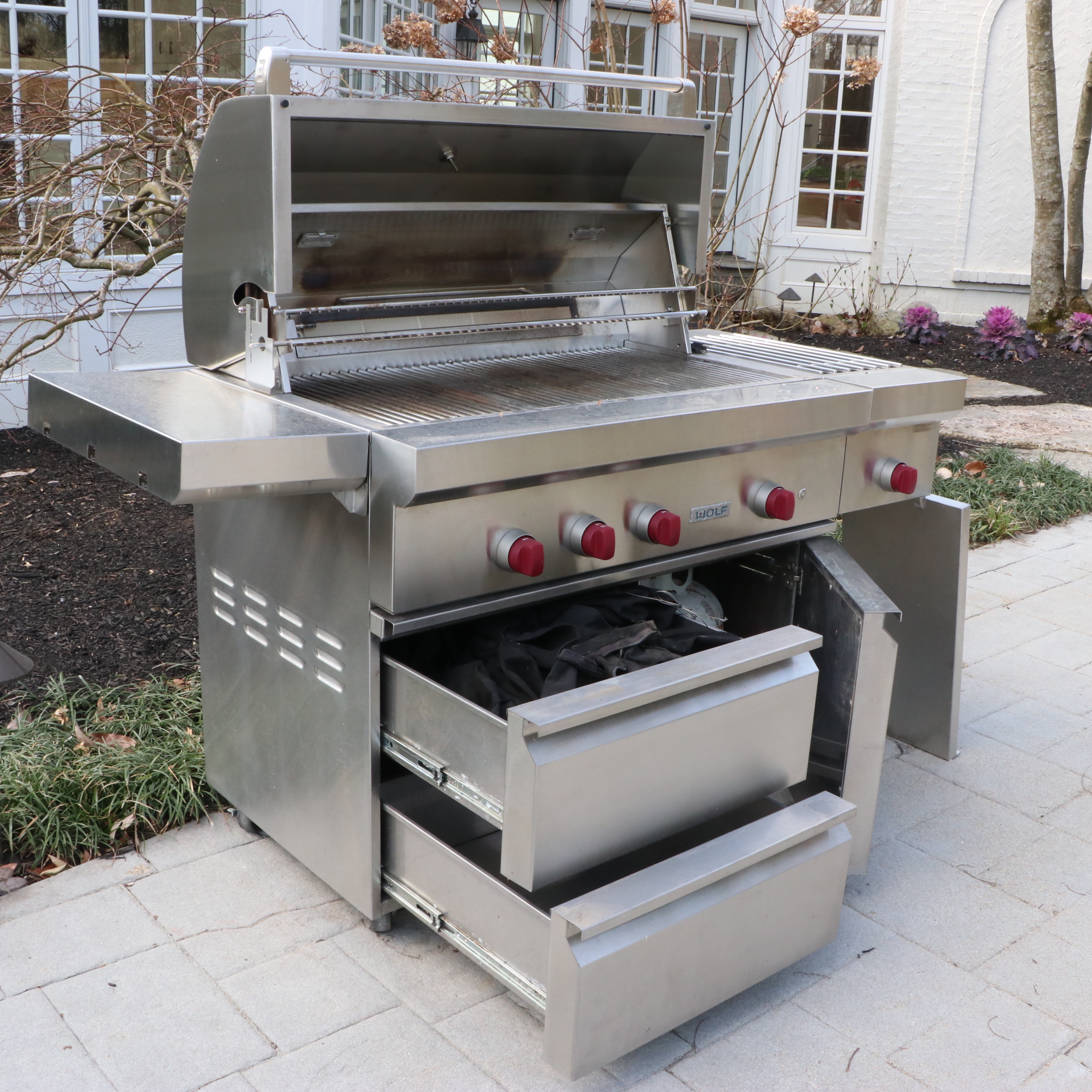 Wolf Stainless Steel Outdoor Gas Grill with Rotisserie and Side Burner