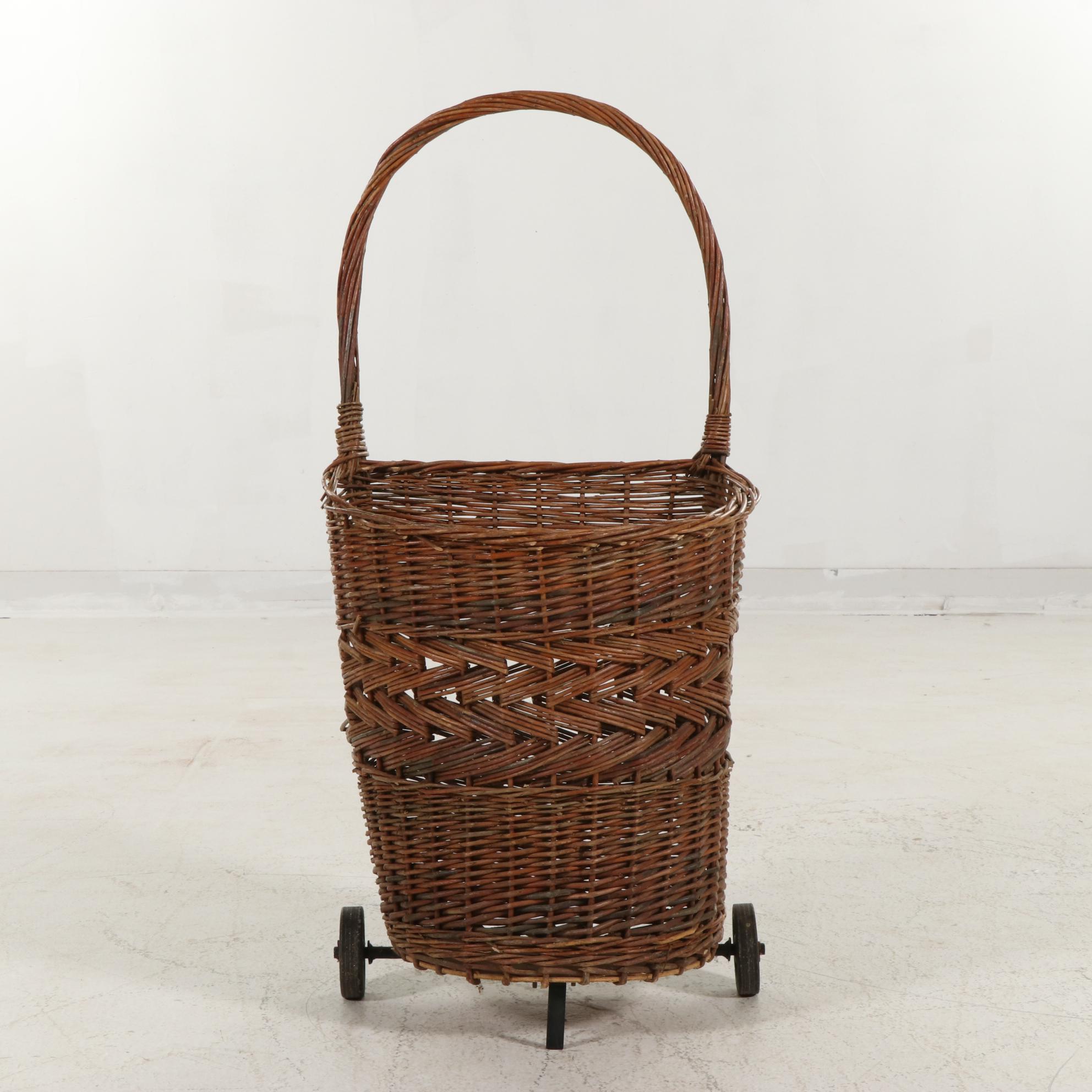 Wicker Shopping Trolley, Vintage EBTH
