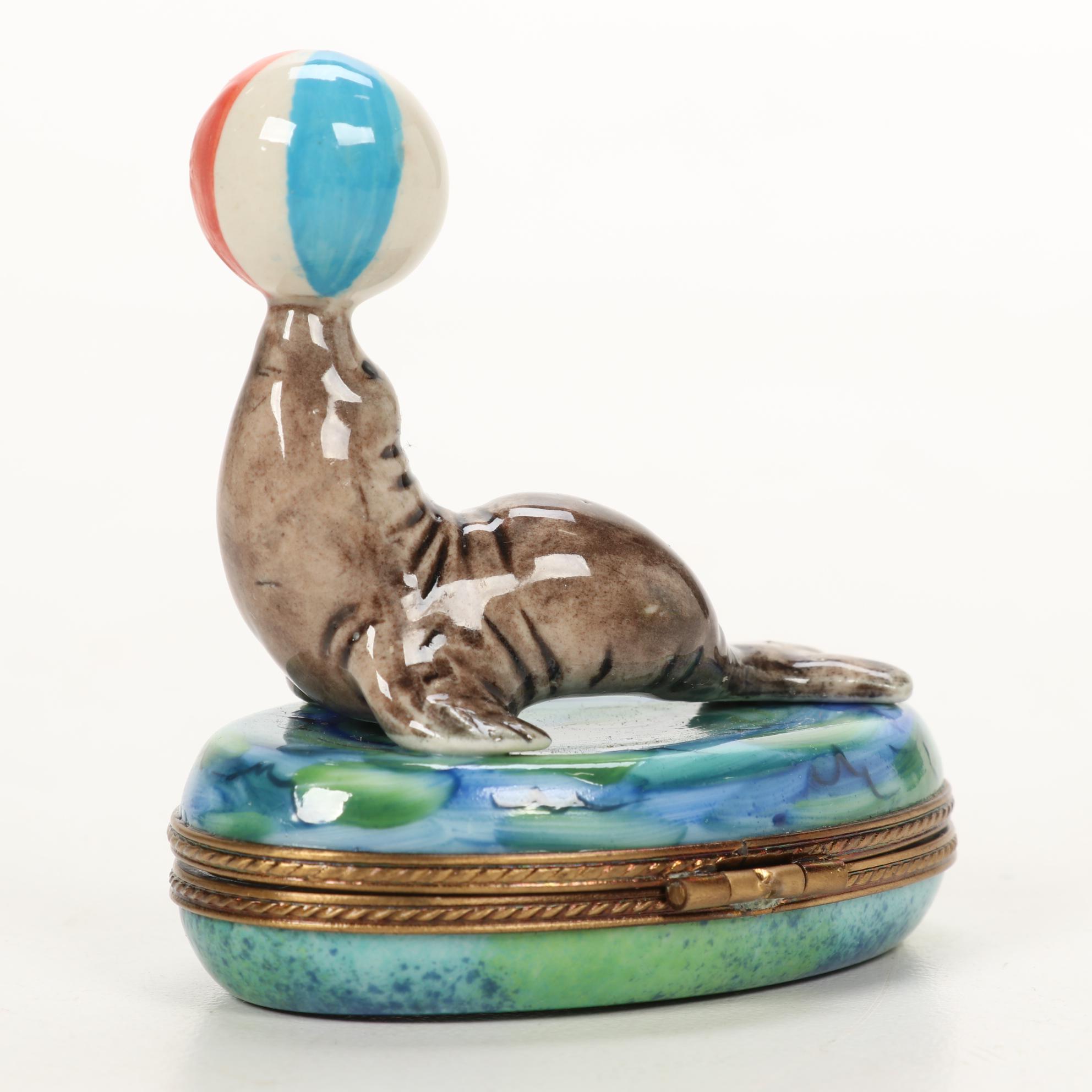 La Gloriette HandPainted Porcelain Circus Seal Limoges Box EBTH