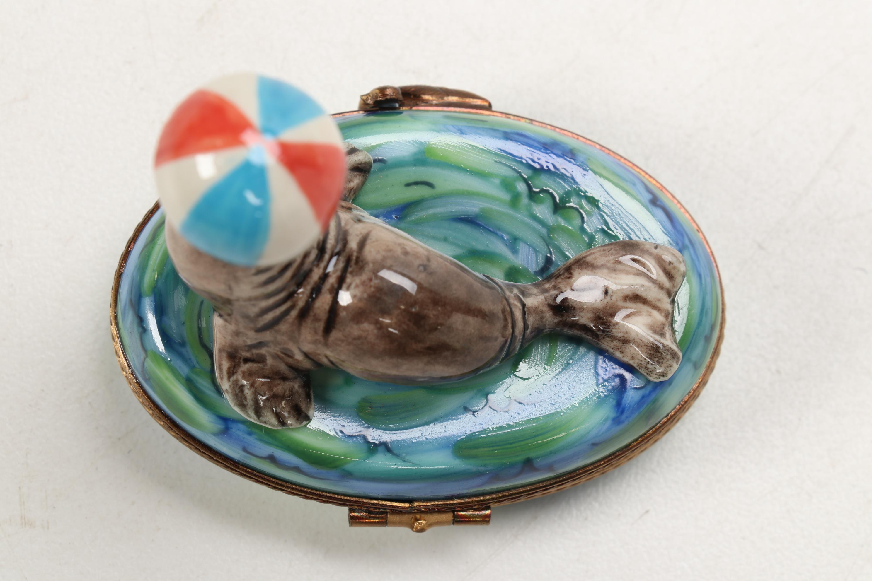 La Gloriette HandPainted Porcelain Circus Seal Limoges Box EBTH