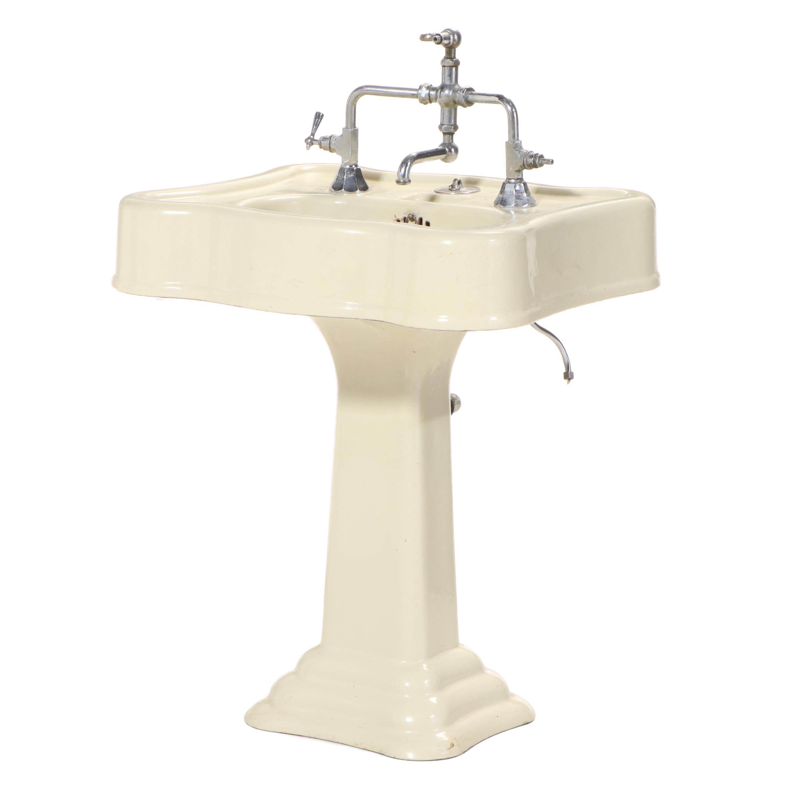 Enameled Cast Iron Pedestal Sink, Dated 1928 EBTH