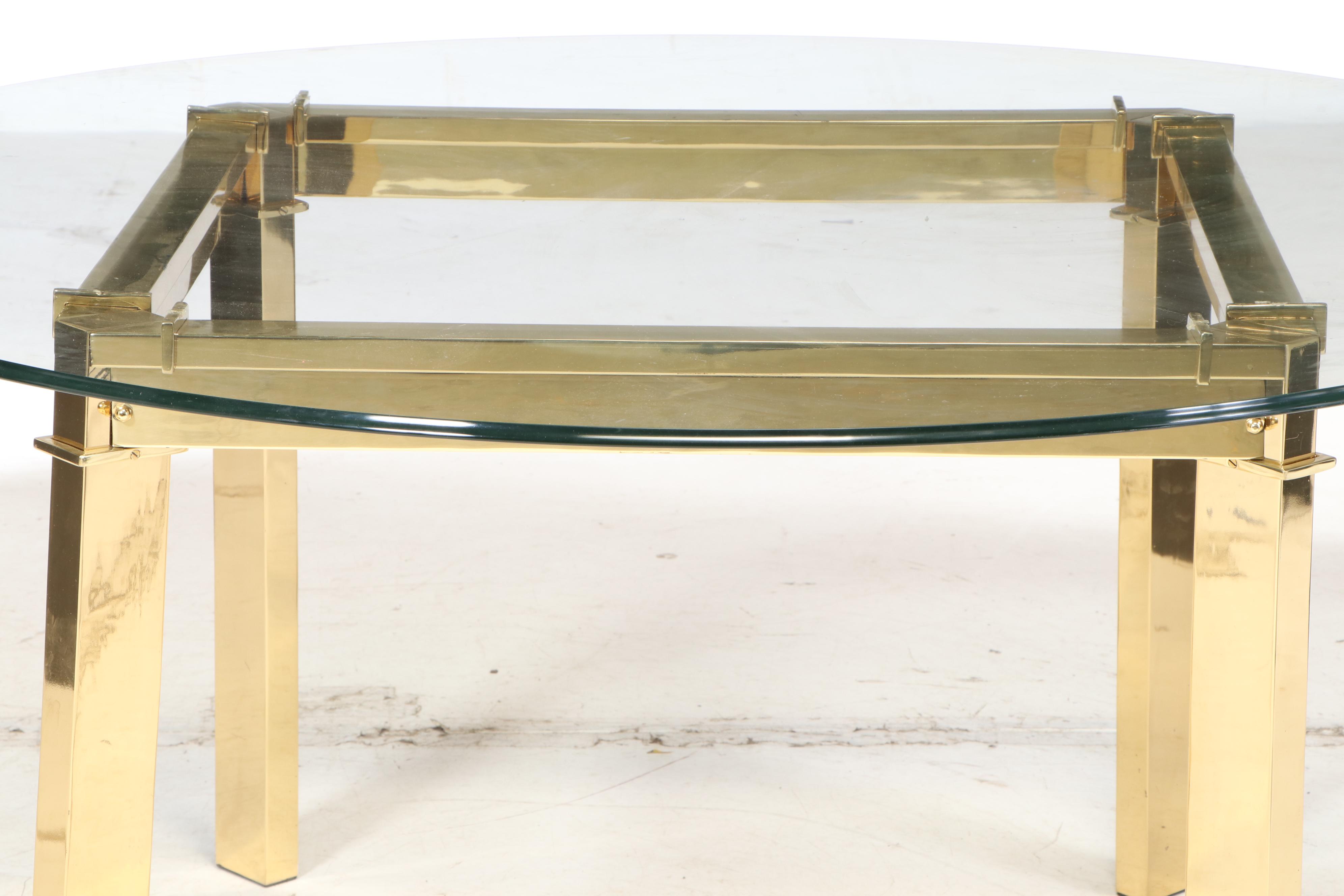 Contemporary Modern Gold Tone and Glass Top Breakfast Table EBTH