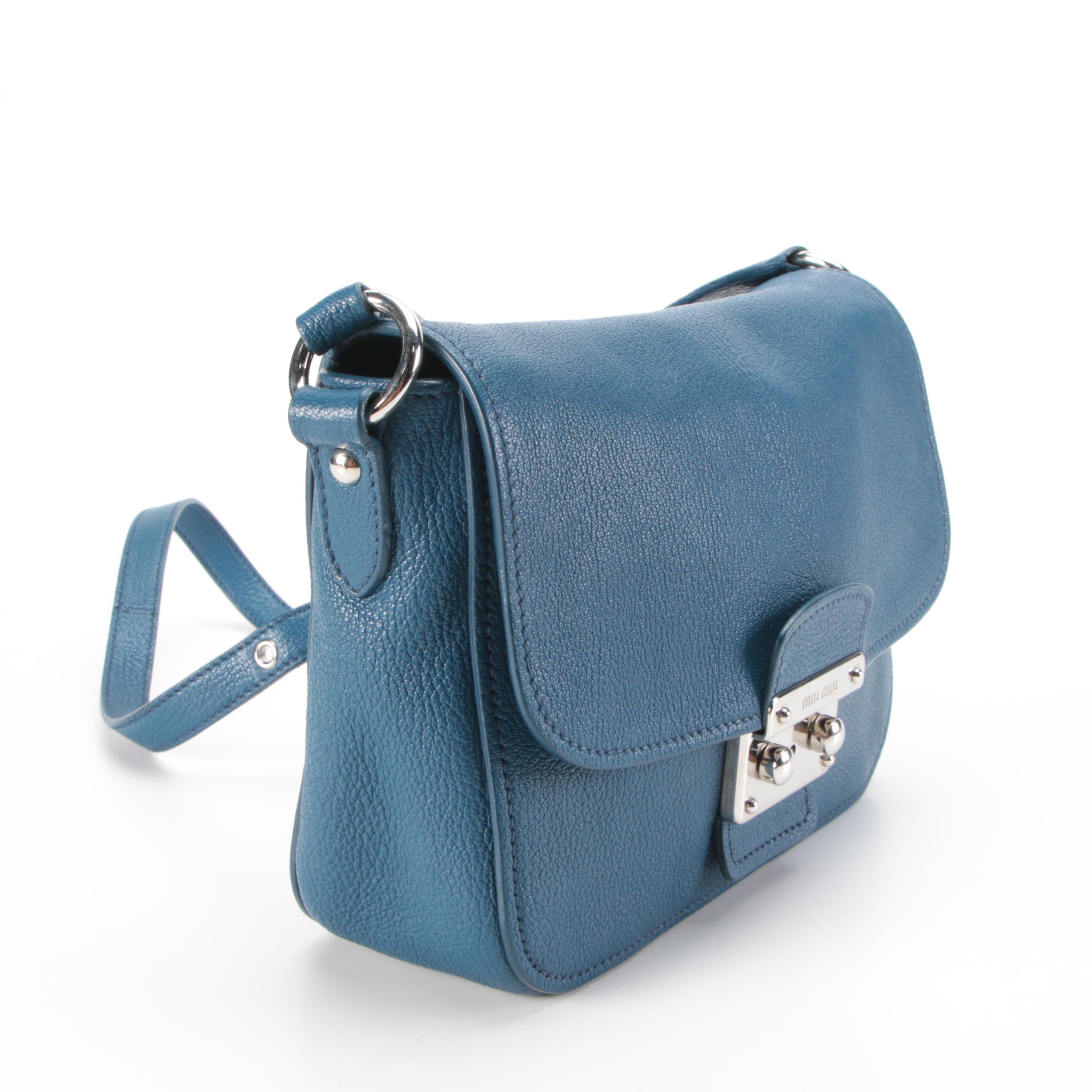 Miu Miu Bandoliera Madras Crossbody Bag in Laguna Blue Leather EBTH