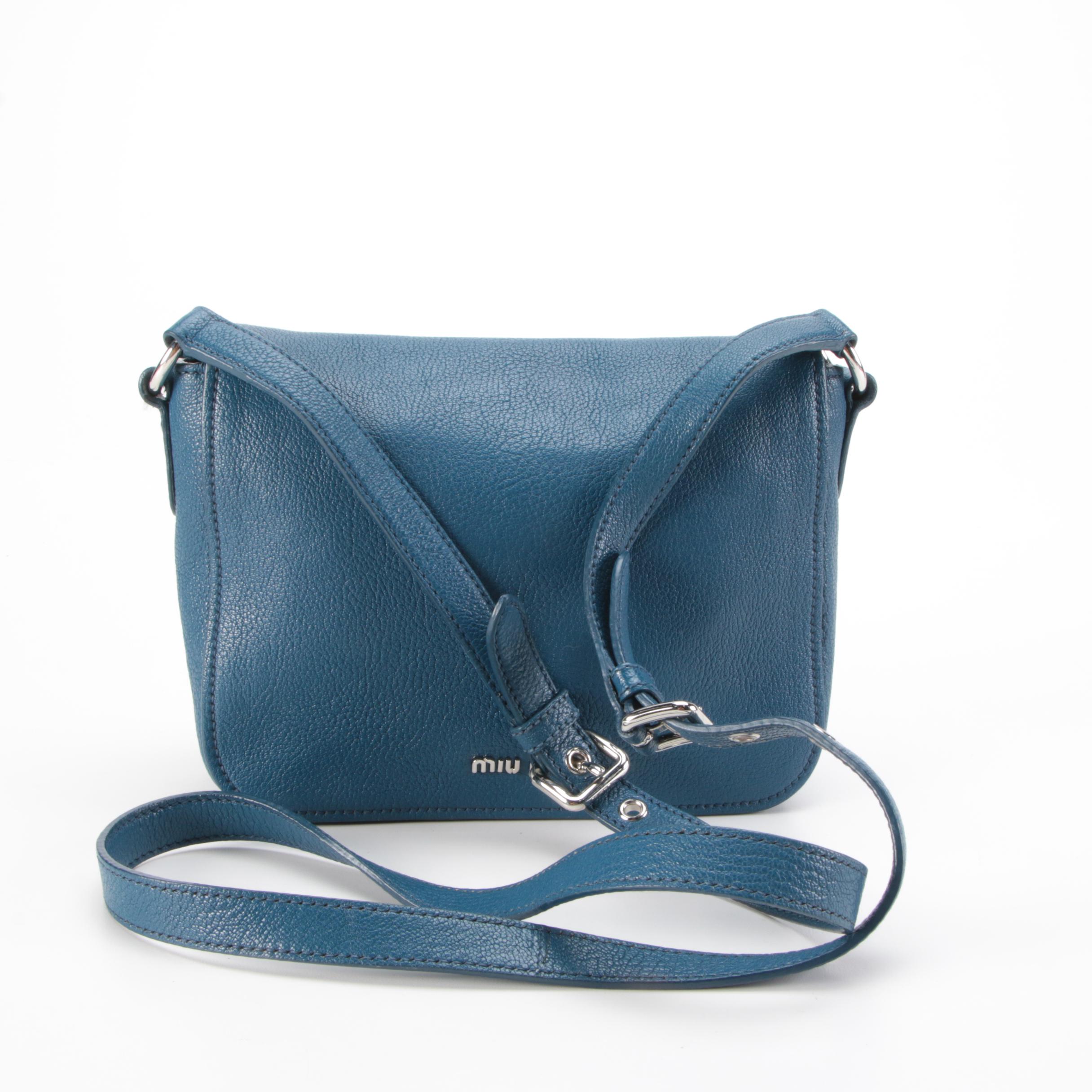 Miu Miu Bandoliera Madras Crossbody Bag in Laguna Blue Leather EBTH