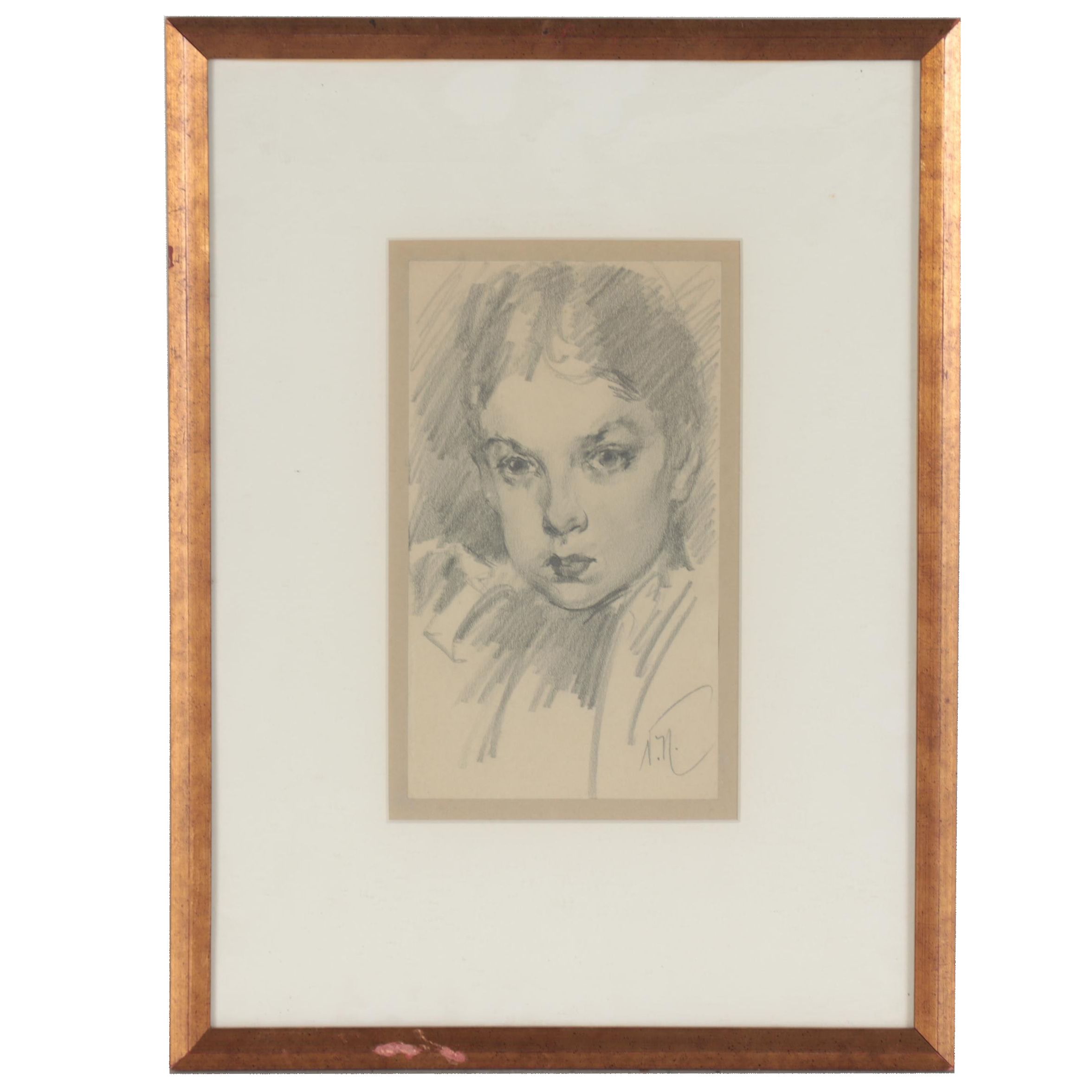Vincent Nesbert Graphite Portrait Drawing of Woman, circa 1950 EBTH