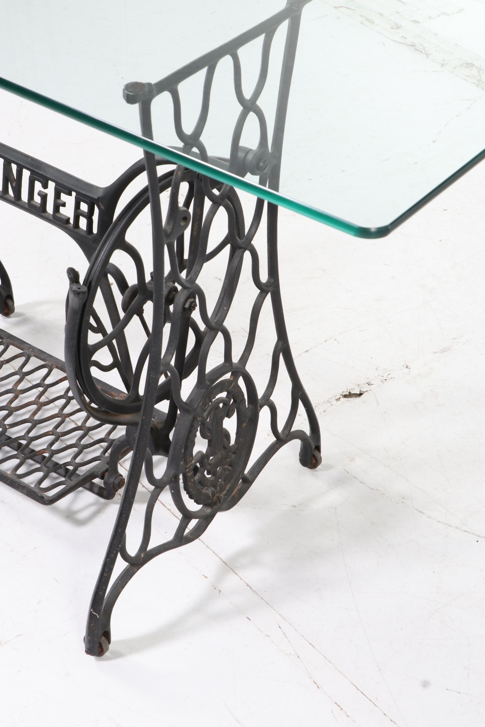 Singer Sewing Machine Base with Glass Top Console Table EBTH