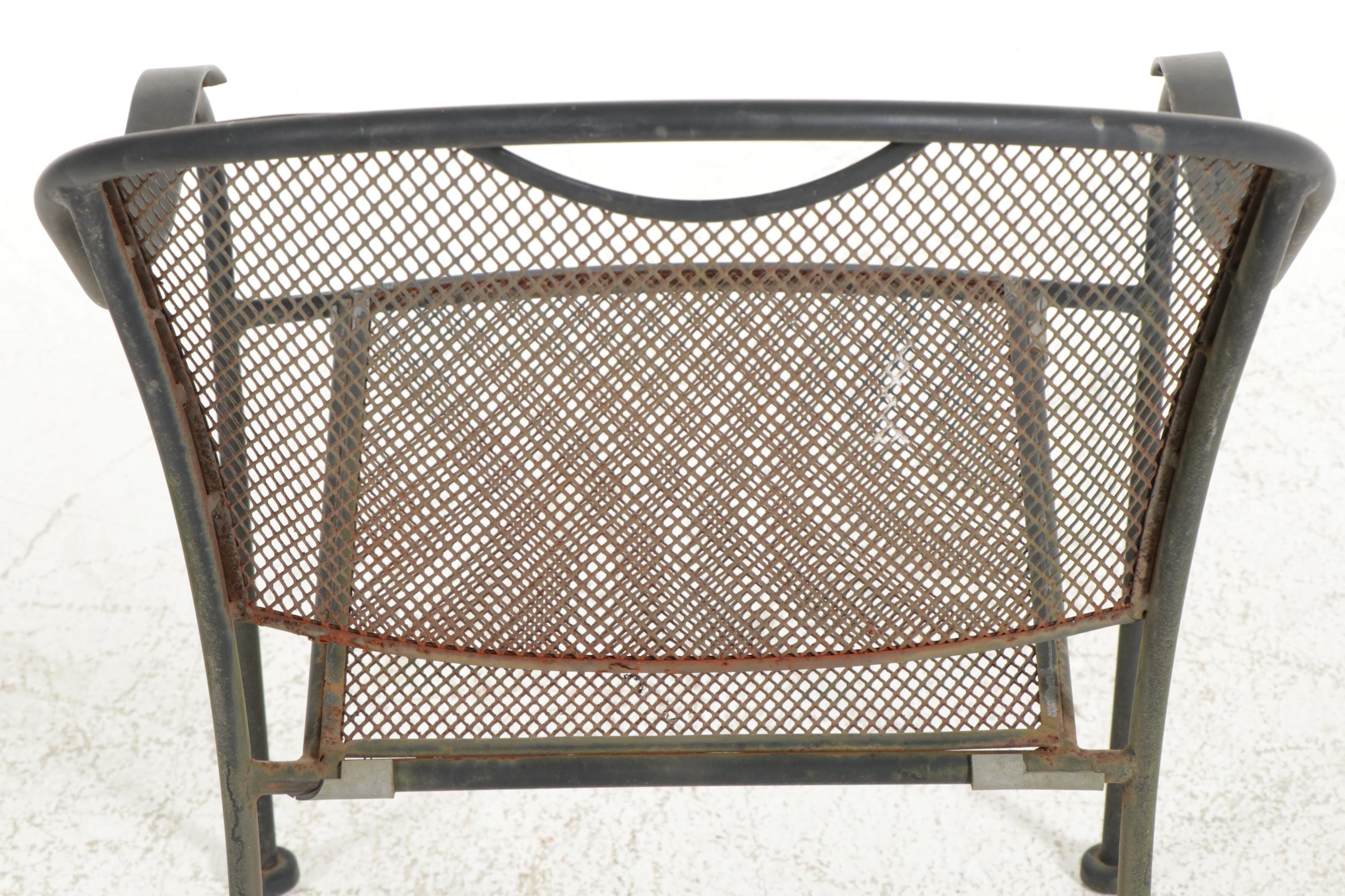 Pair of Wrought Iron Patio Tables with Six Chairs, Mid20th Century EBTH